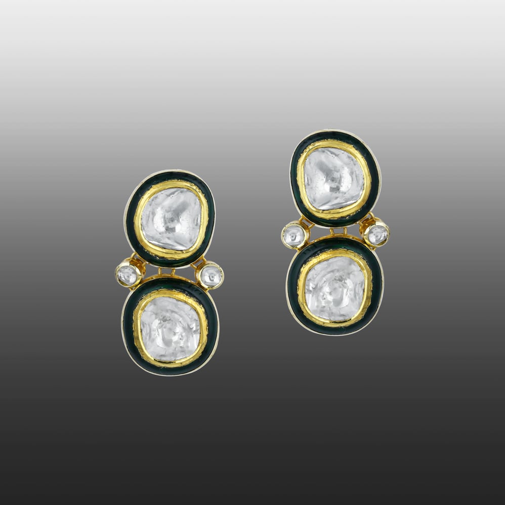 Polki Necklace Set with Green Enamel Border