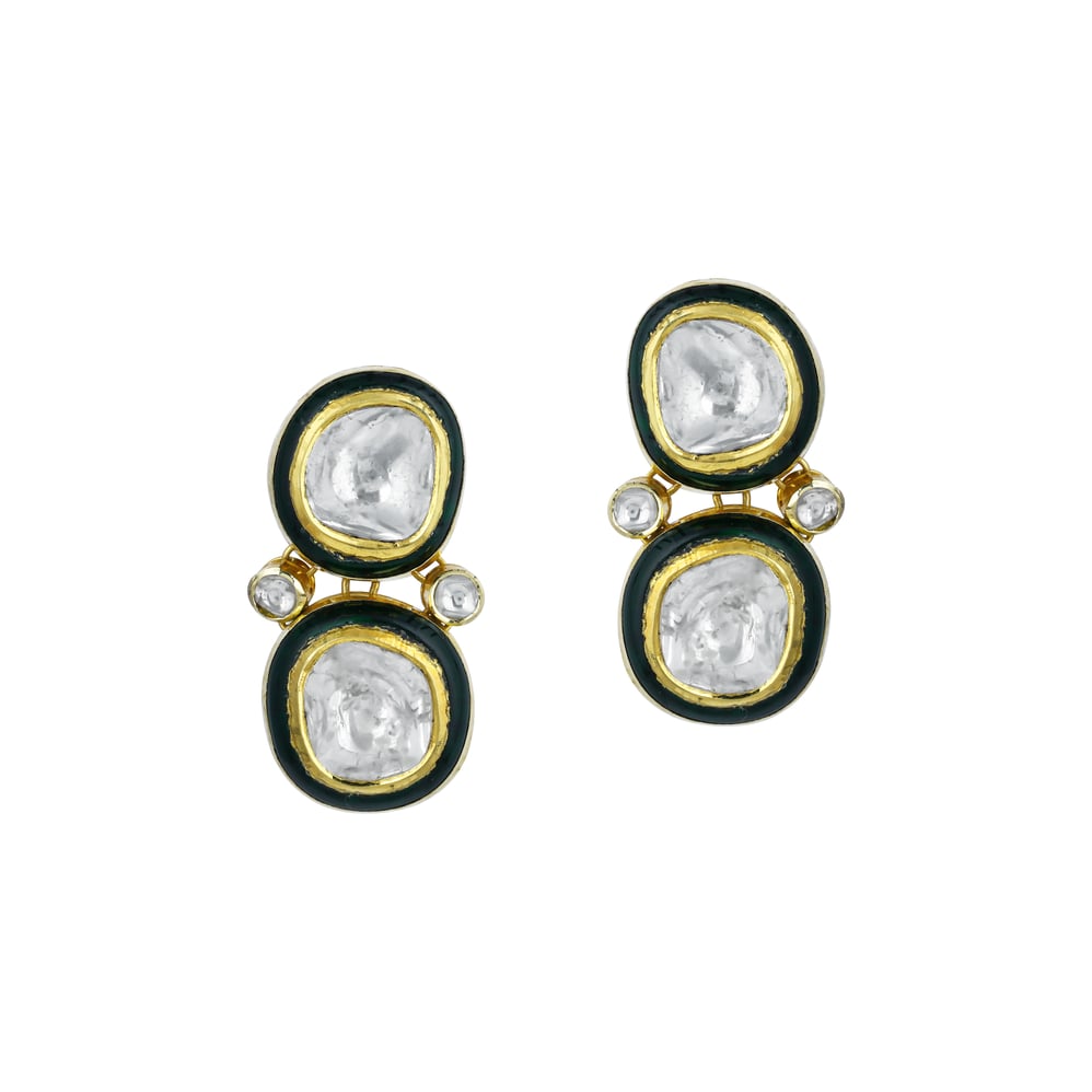 Polki Necklace Set with Green Enamel Border