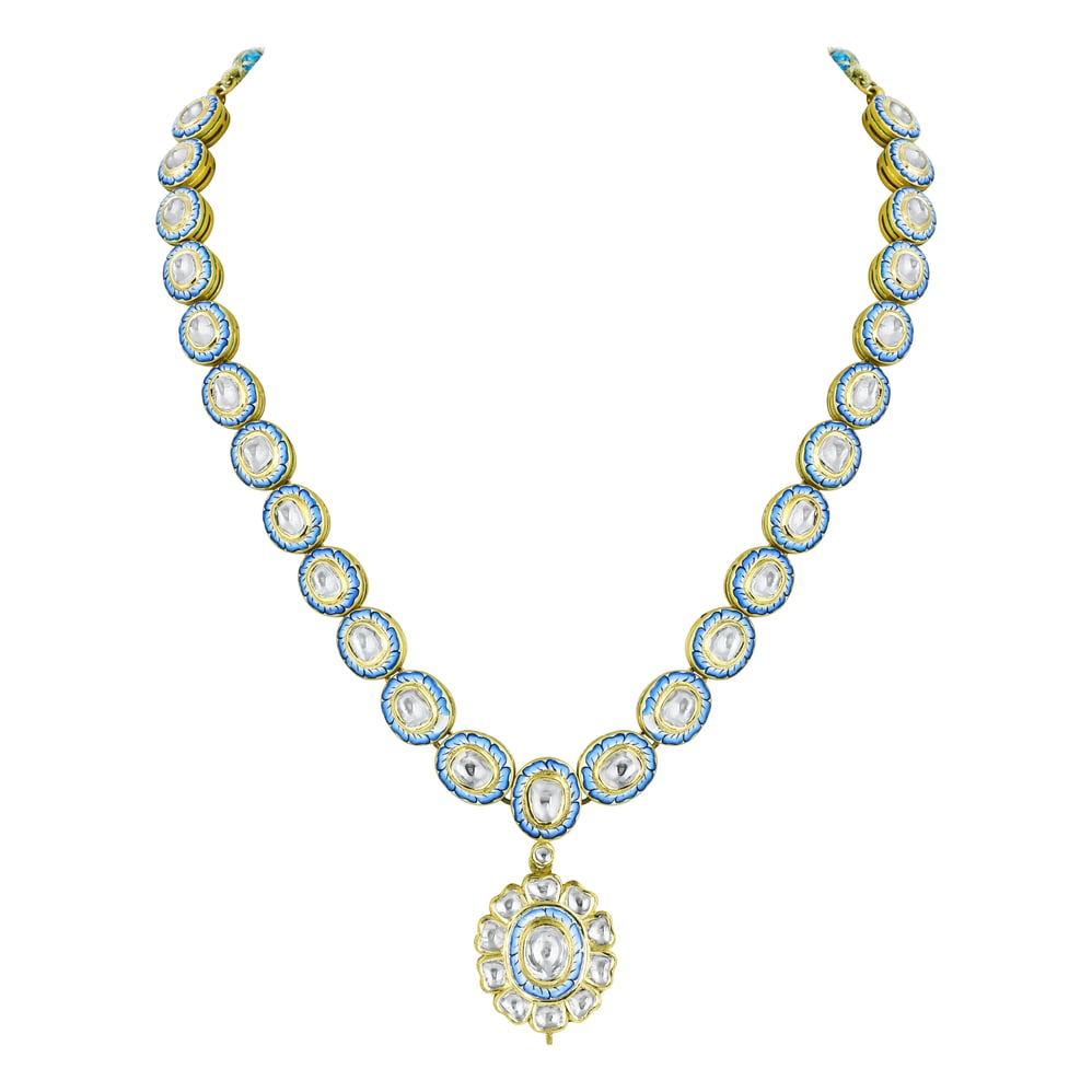 Turquoise Enamel Floral Polki Necklace