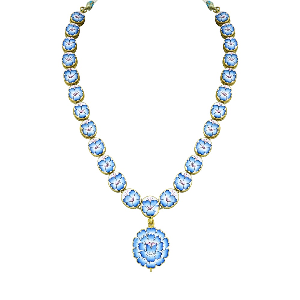 Turquoise Enamel Floral Polki Necklace