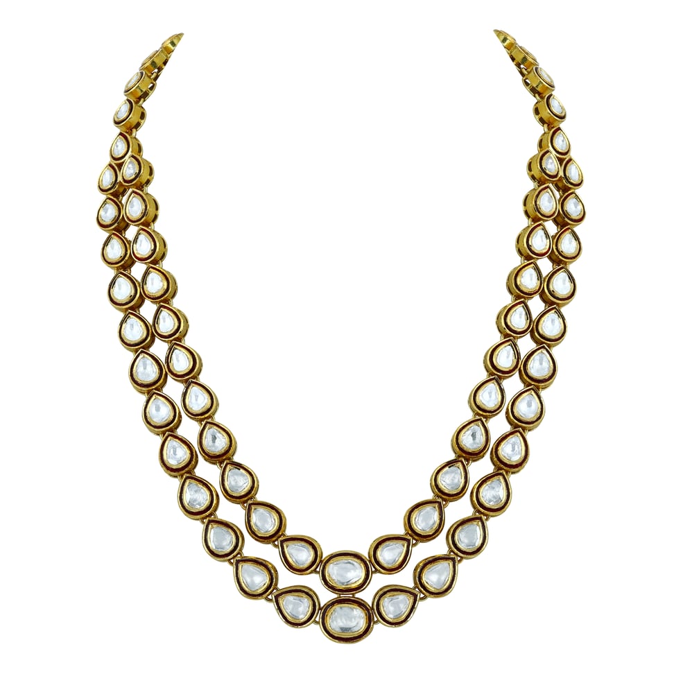 Double-Row Polki Necklace with Red Enamel Border