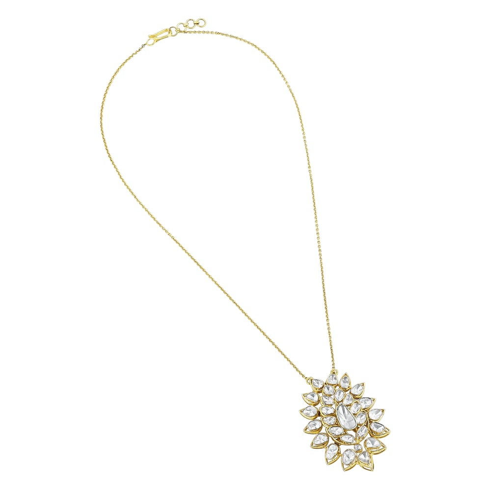 Floral Polki Pendant Set with Teardrop Open Polki on Sleek Chain