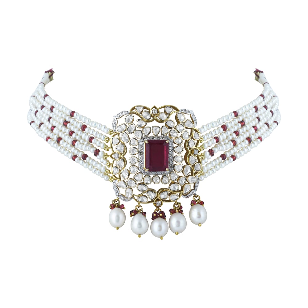 Tourmaline and Polki Choker with Pearl Strands and Spinels