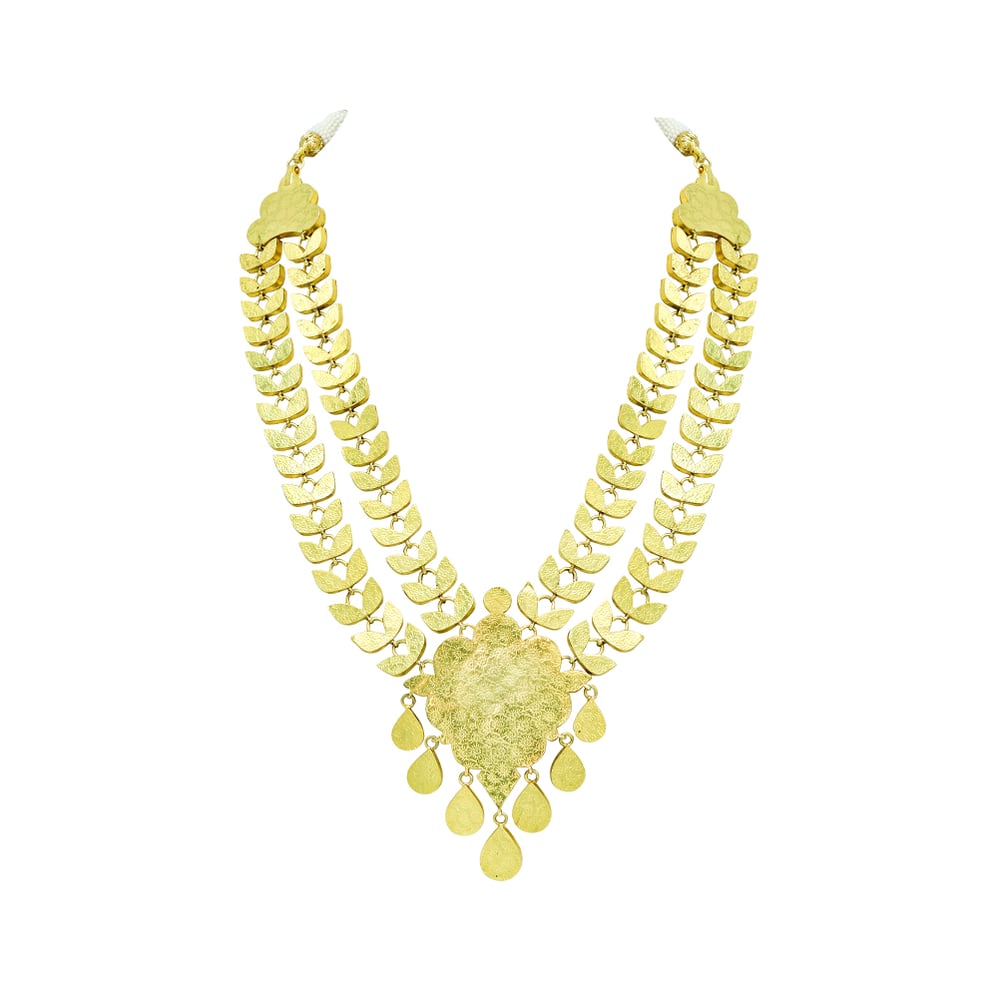 Gold Polki Necklace with Twin Petal Lines and Floral Center