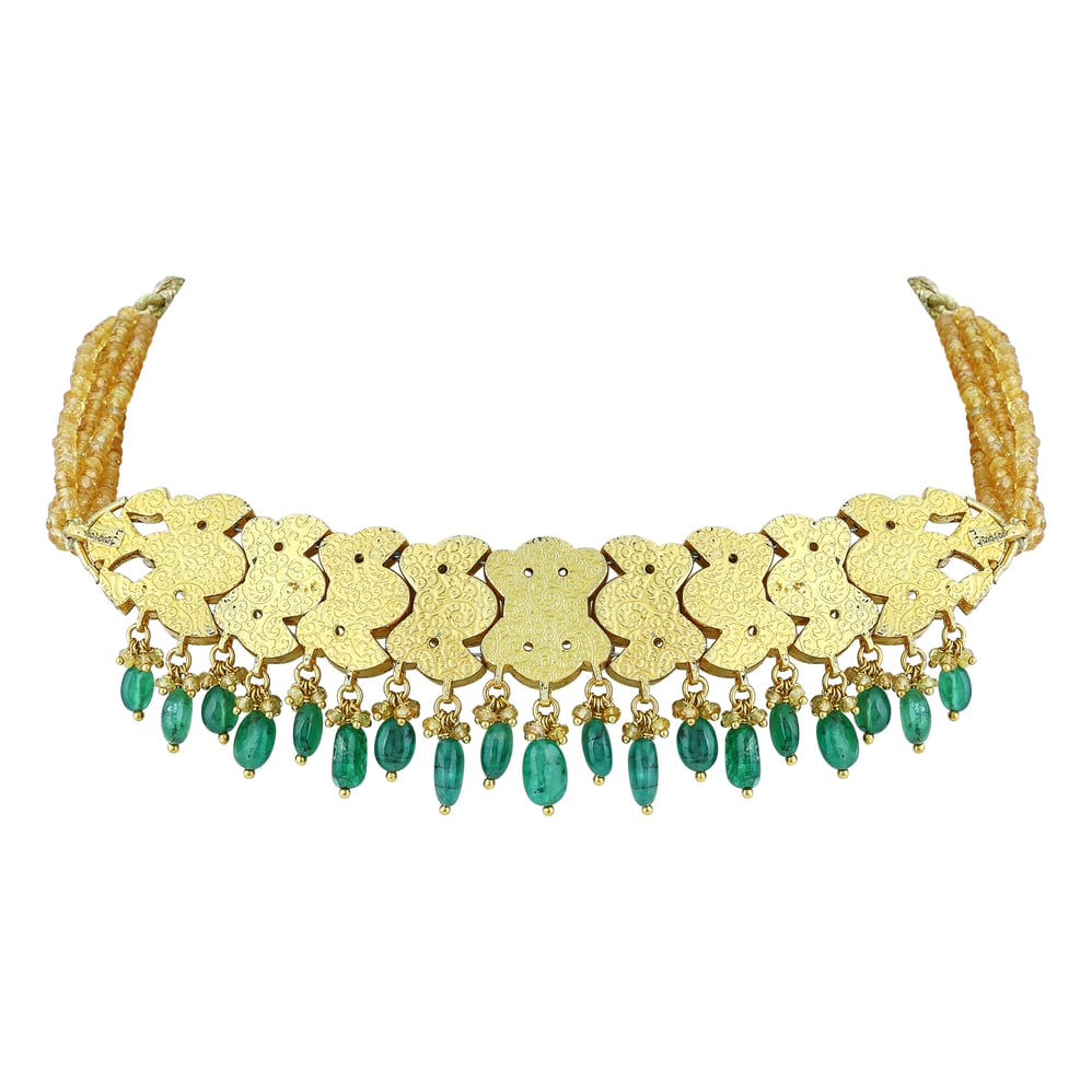 Navratana Choker with Polki Diamonds and Emerald Beads