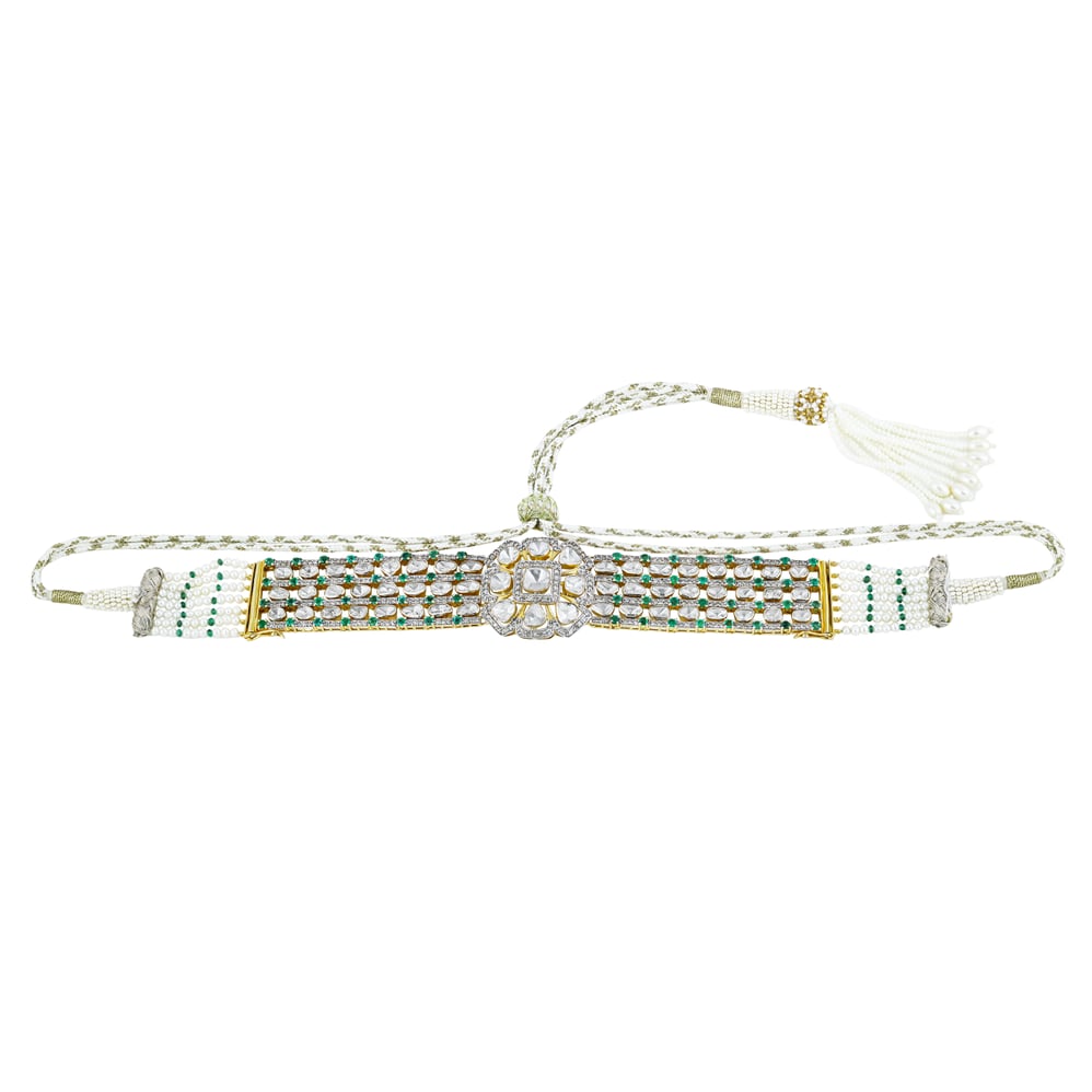 Versatile Choker Cum Bracelet with Polki and Emerald Accents