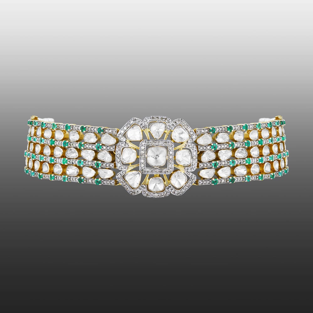 Versatile Choker Cum Bracelet with Polki and Emerald Accents