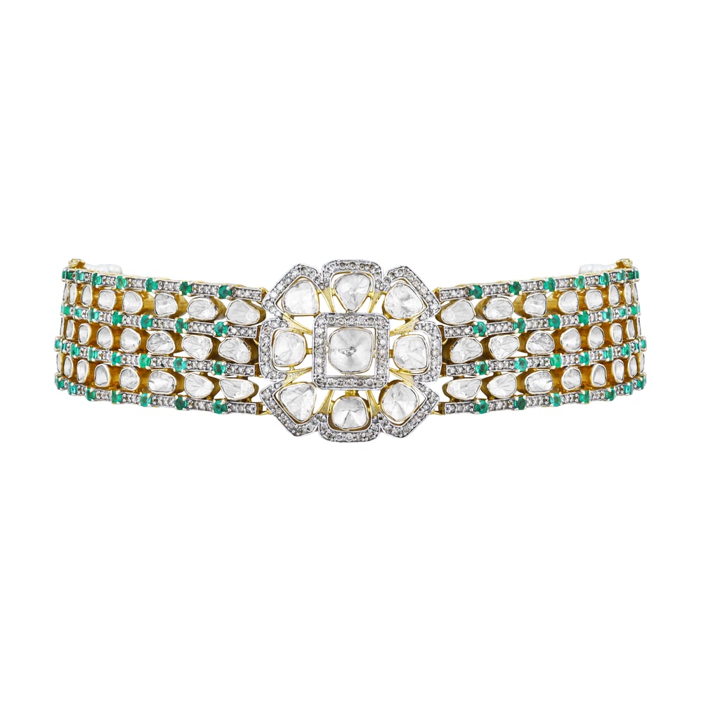 Versatile Choker Cum Bracelet with Polki and Emerald Accents