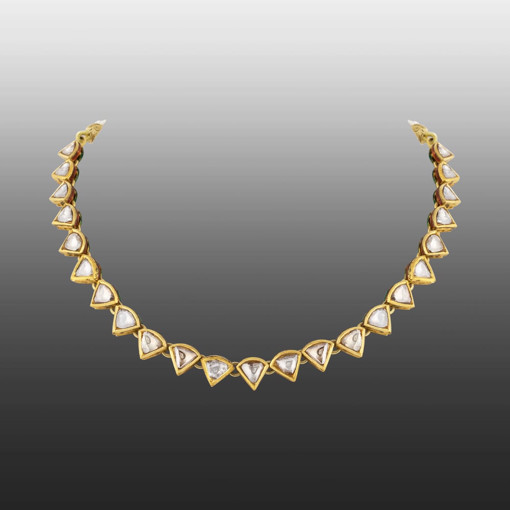 Curvy Triangular Linear Uncut Diamond Polki Necklace