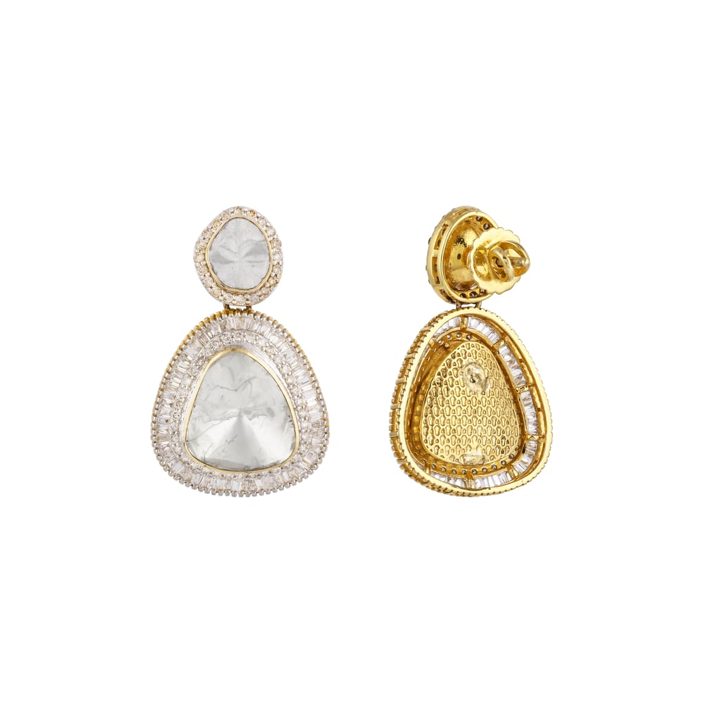 Triangular Polki Earrings with Double-Tier Design