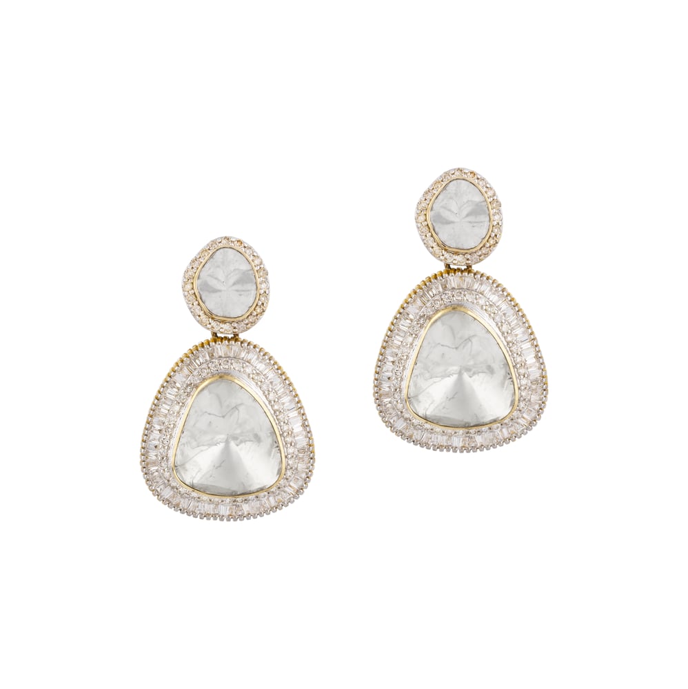 Triangular Polki Earrings with Double-Tier Design