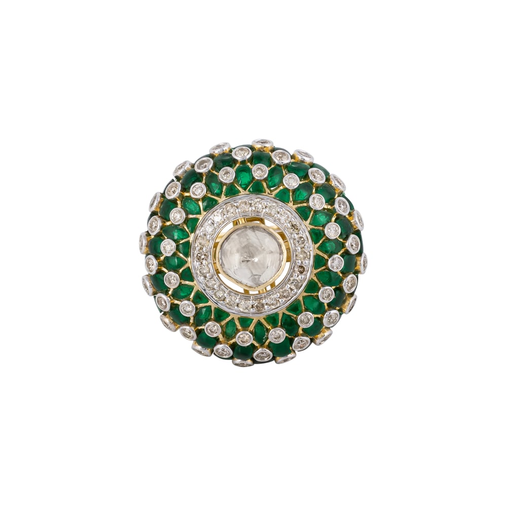 Statement Ring with Polki, Green Talaf and Diamonds
