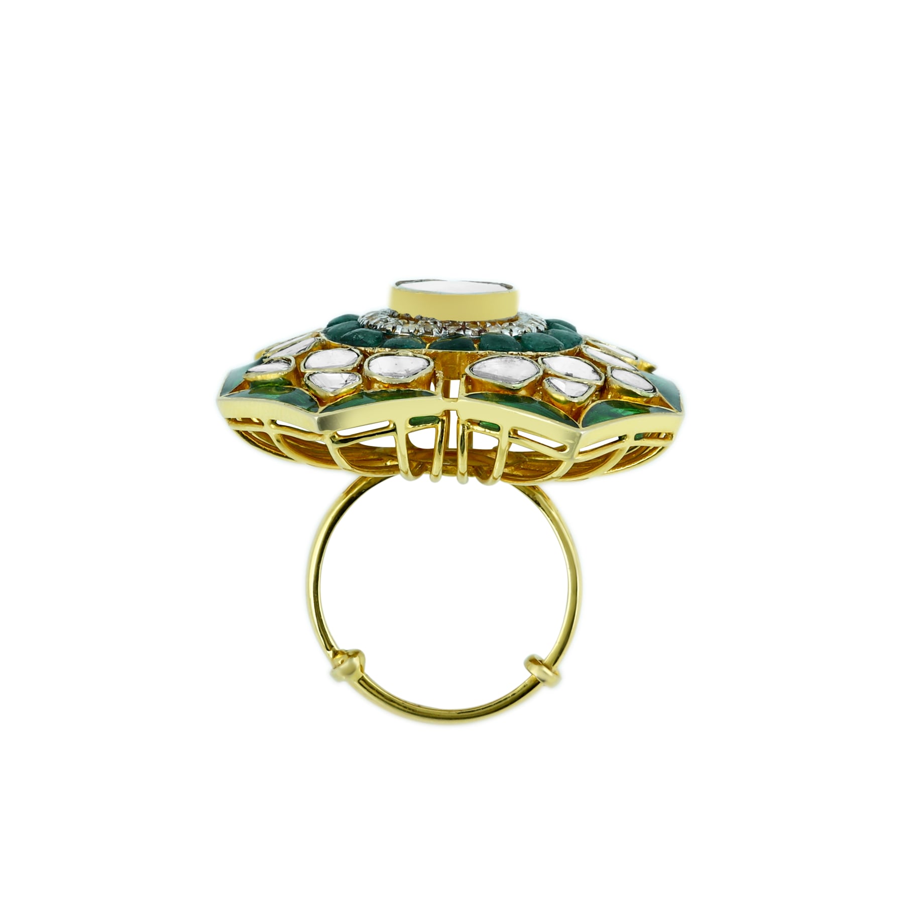 Polki Statement Ring with Green Accents