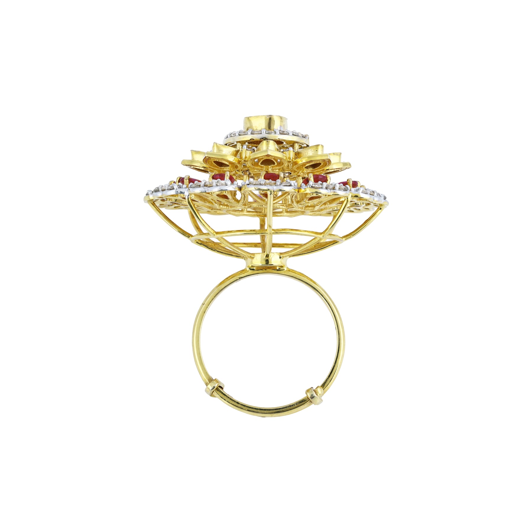 Polki Ring with Red Talaf and Diamond Floral Motif