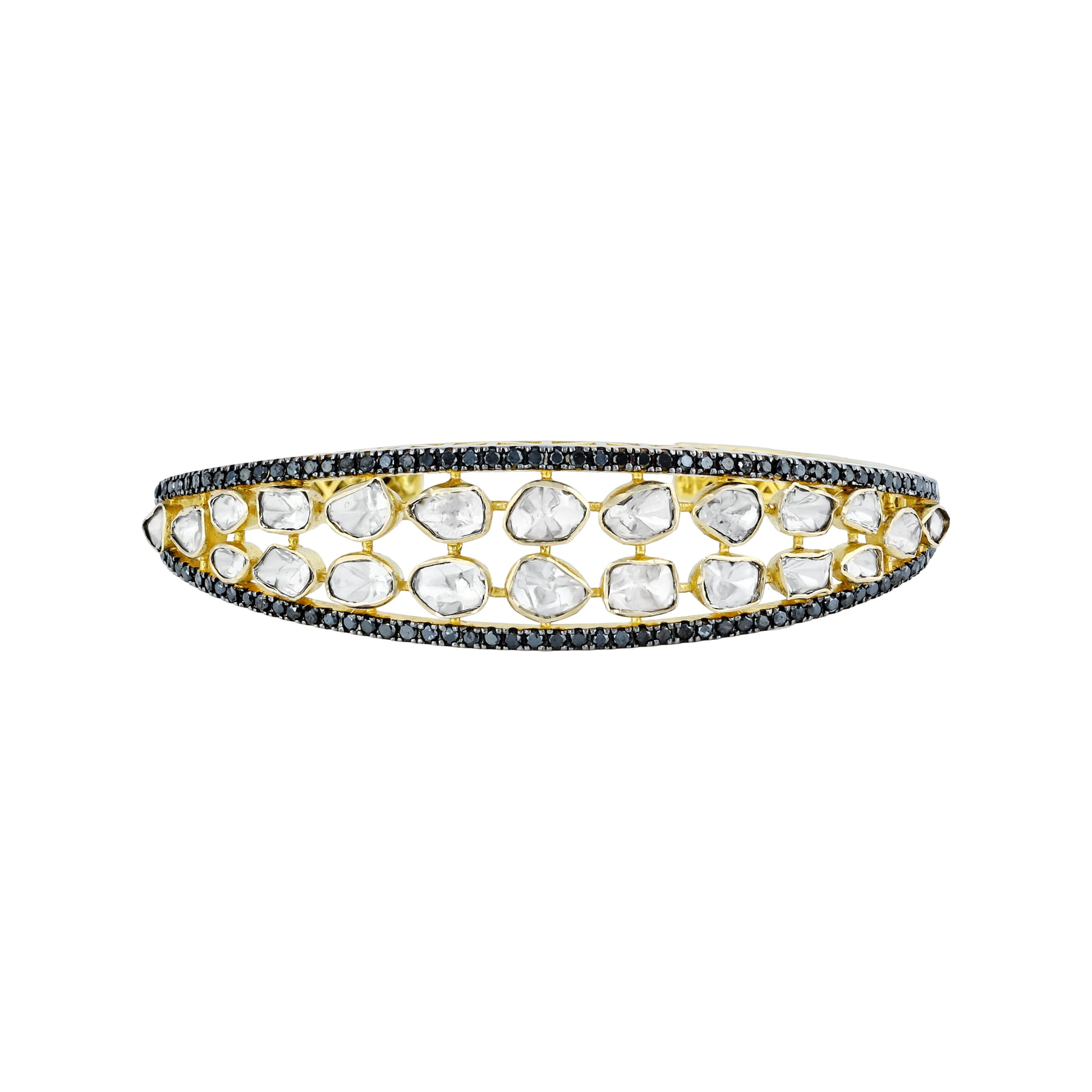 Open Cuff with Polki and Black Diamonds in Modern Design