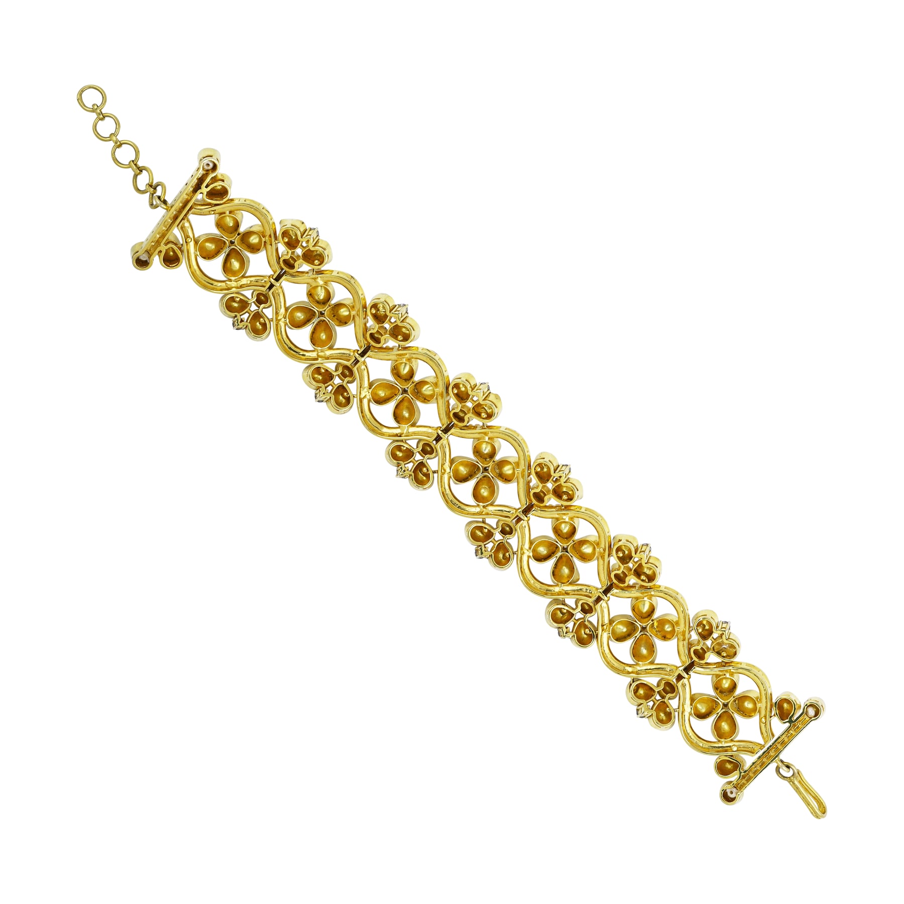 Floral Polki Bracelet with Lattice Design and Gold Clasp