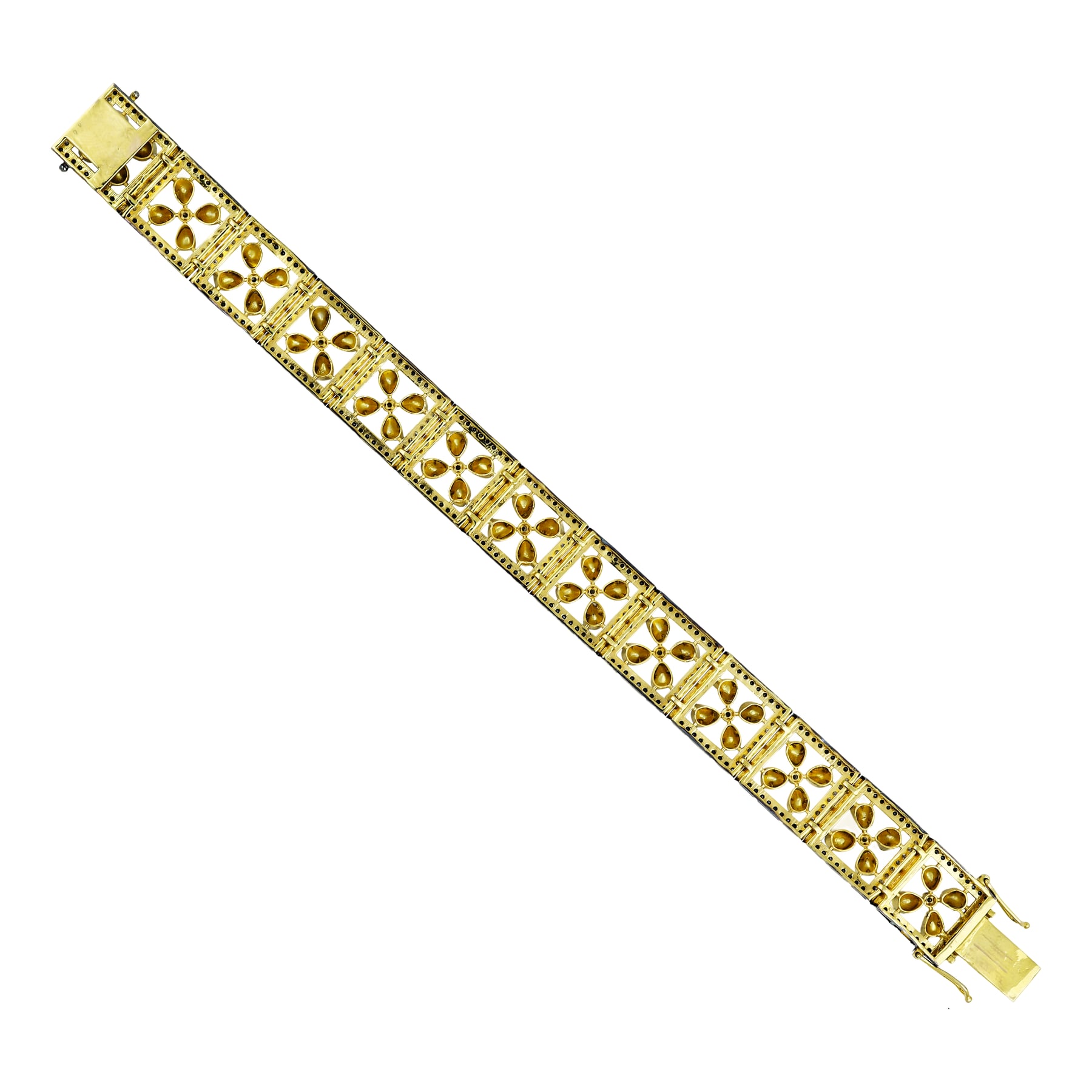 Tennis Bracelet with Floral Polkis and Black Diamond Border
