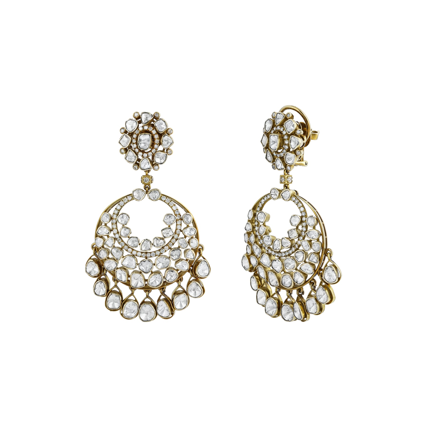 Polki Antique Chandbali Earrings with Polki Drops
