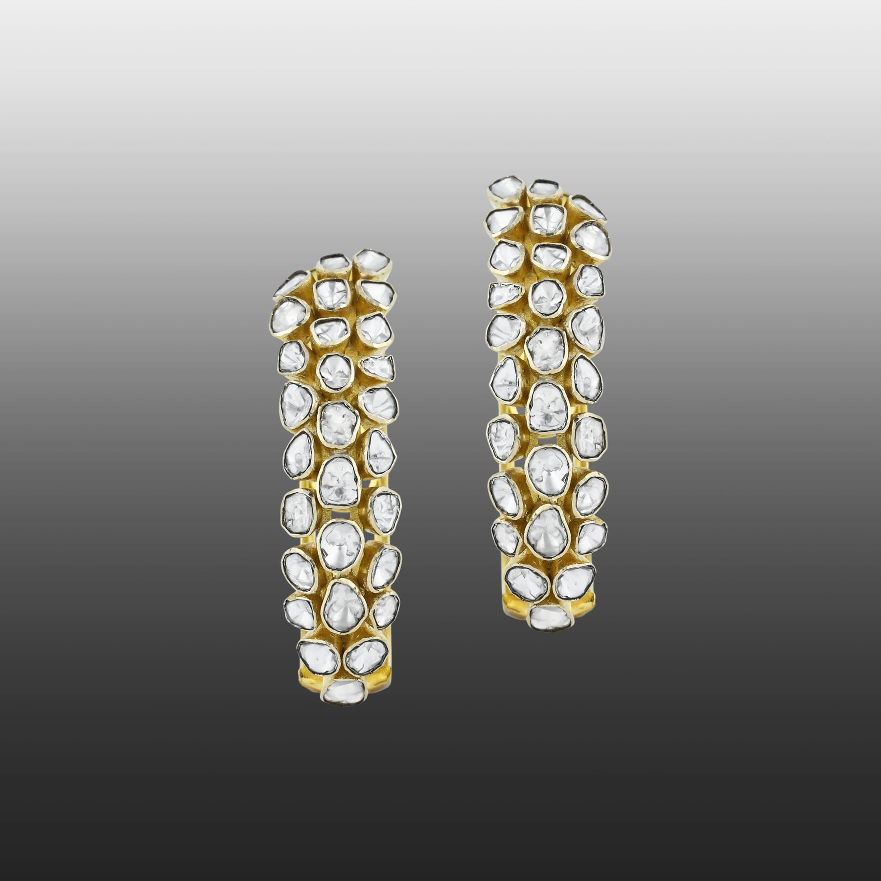 Full White Polki Hoop Earrings in Open Setting