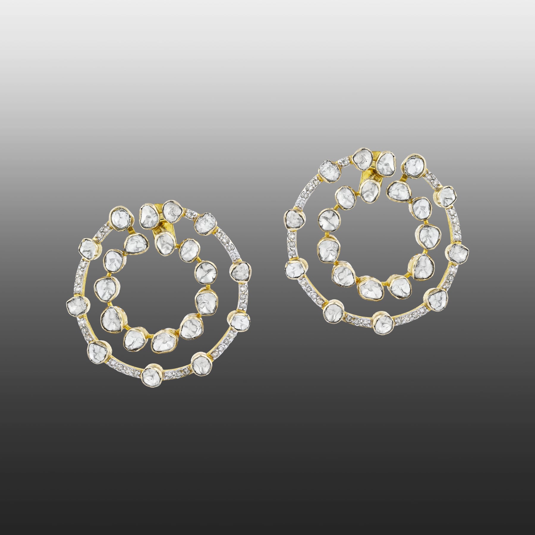 Double Circular Earrings with Polki and Diamonds