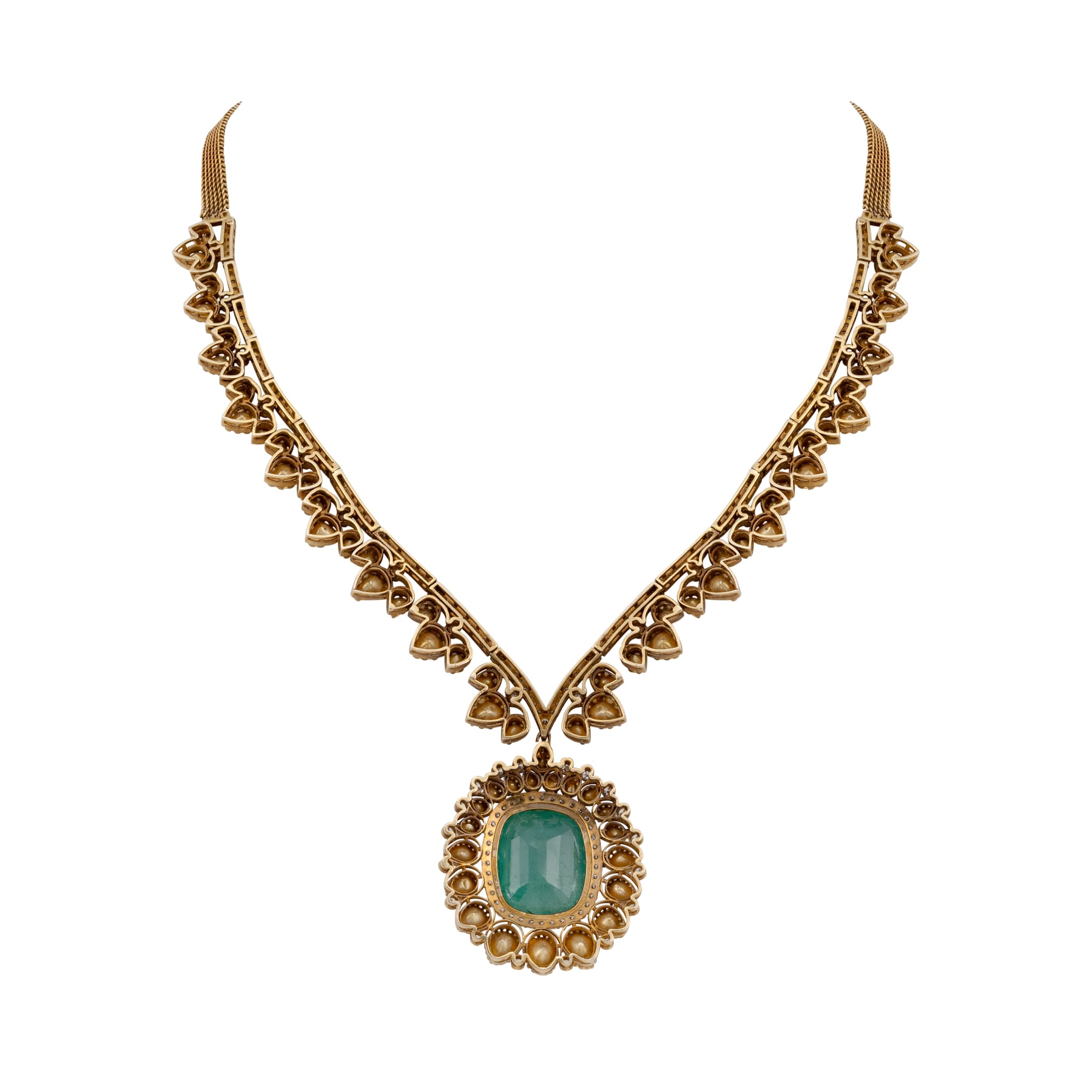 Emerald Pendant Necklace and Earring Set with Diamond Highlights