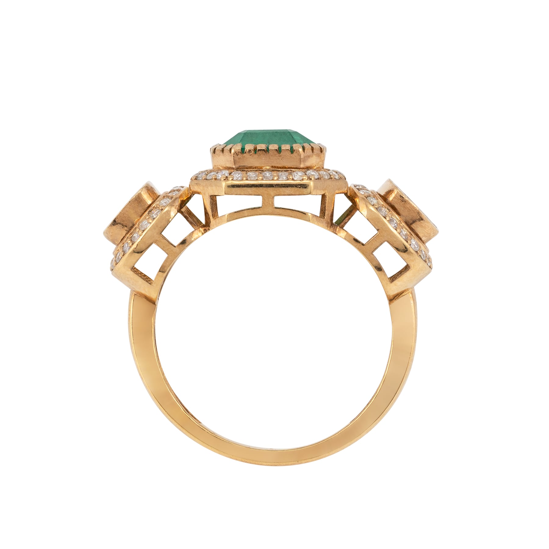 Emerald Polki Ring with Diamond Halo