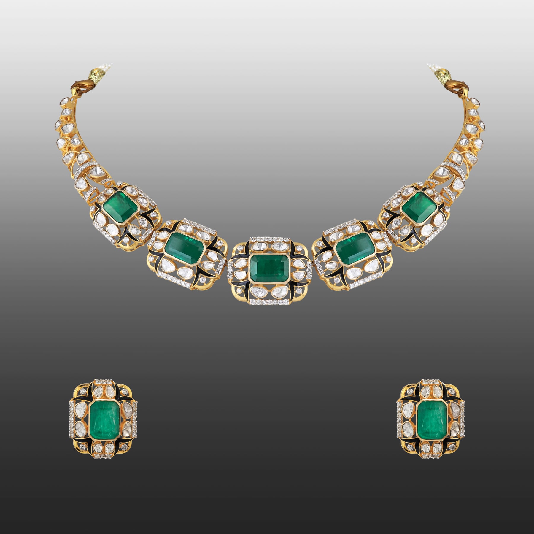 Emerald with Black Enamel Fusion Necklace