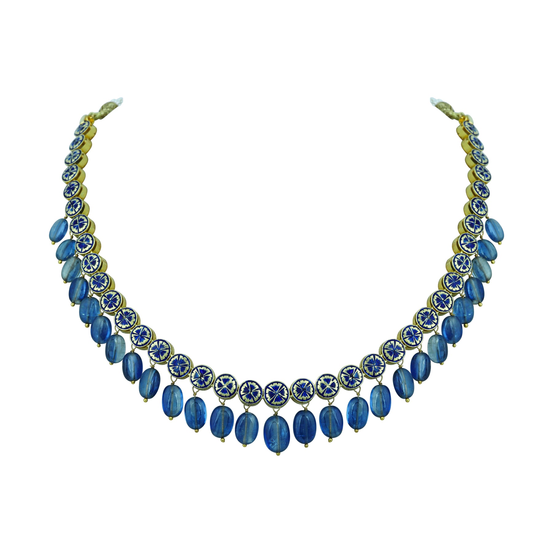 Polki Necklace with Tanzanite Drops and Timeless Elegance