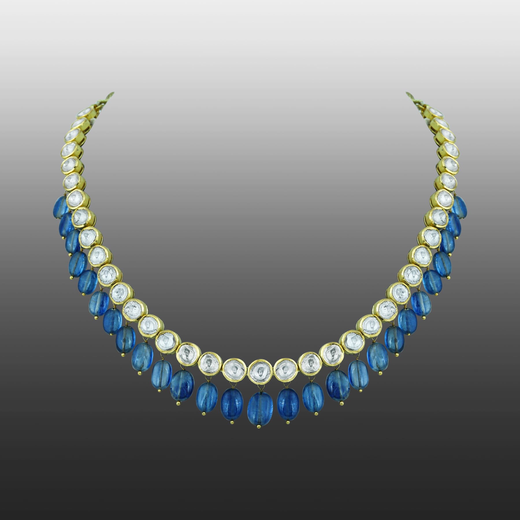 Polki Necklace with Tanzanite Drops and Timeless Elegance
