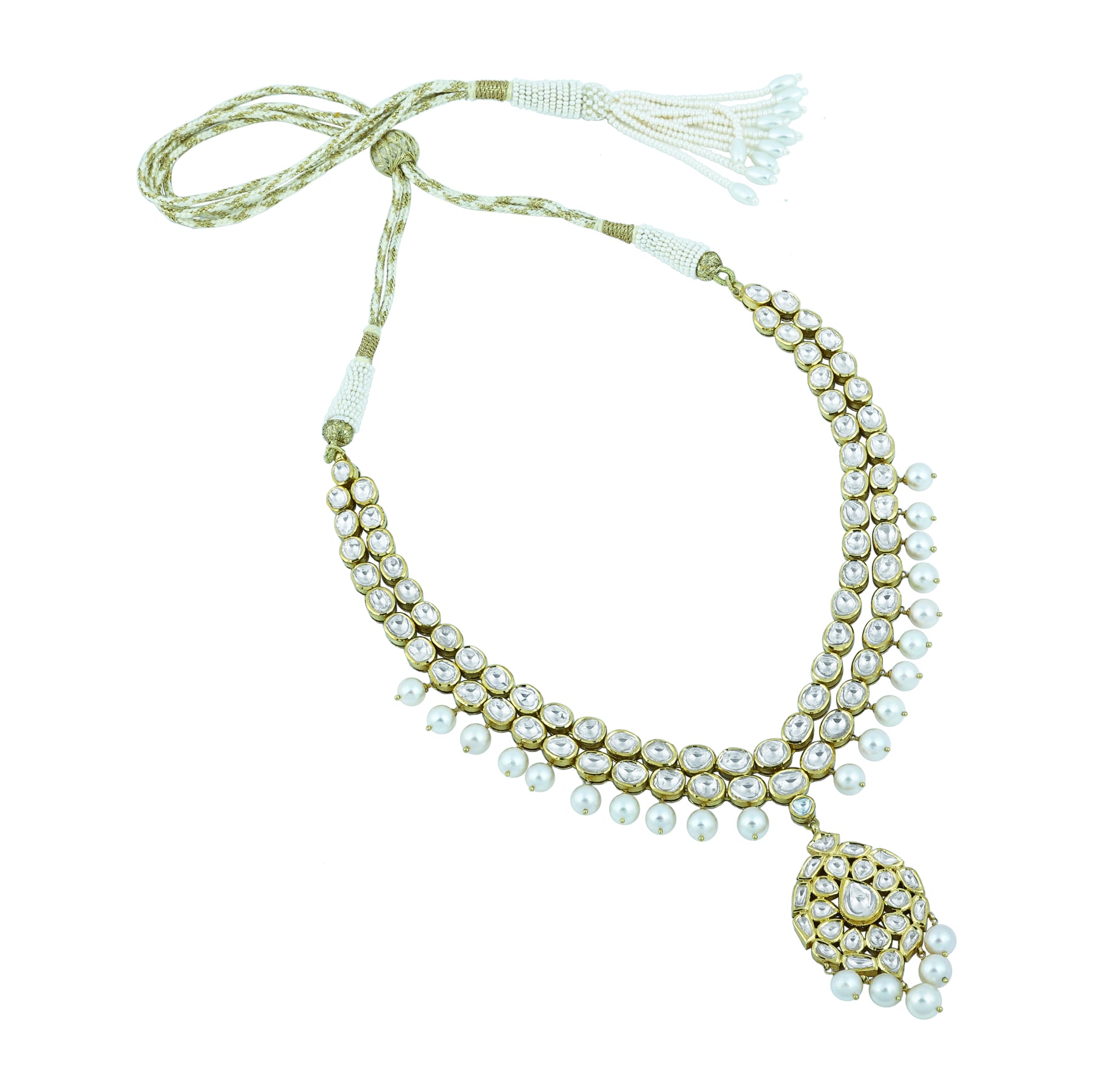 Double-Layer Necklace Pendant Set with Polkis and Pearls