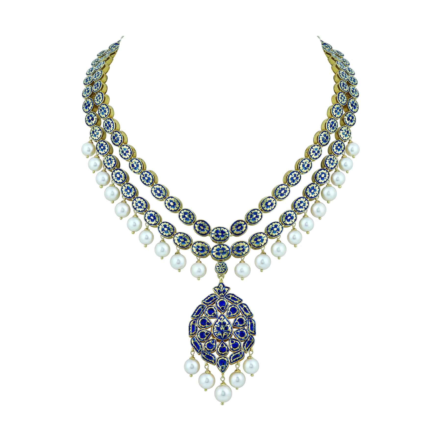 Double-Layer Necklace Pendant Set with Polkis and Pearls