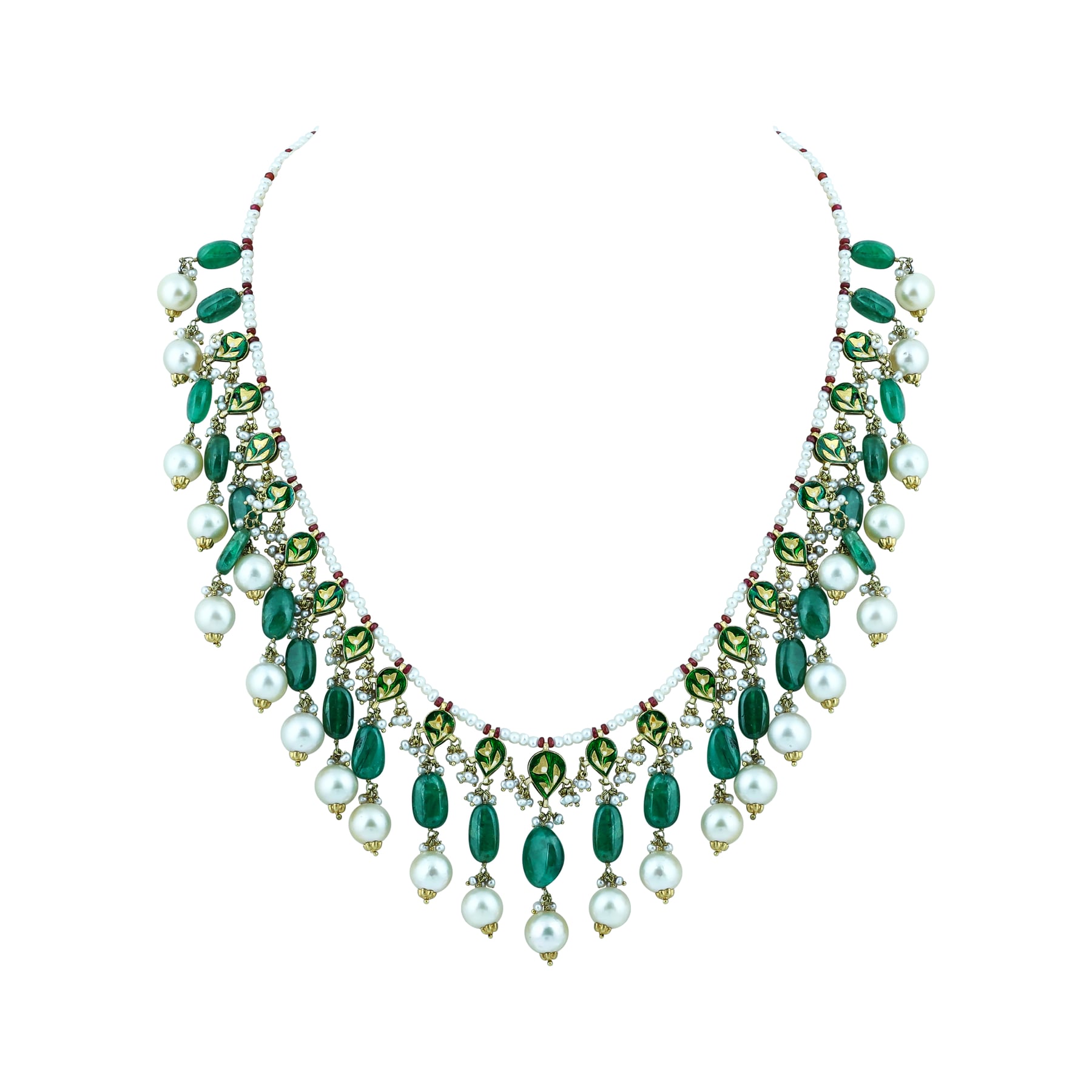 Diamond Polki Necklace with Emerald and Pearls