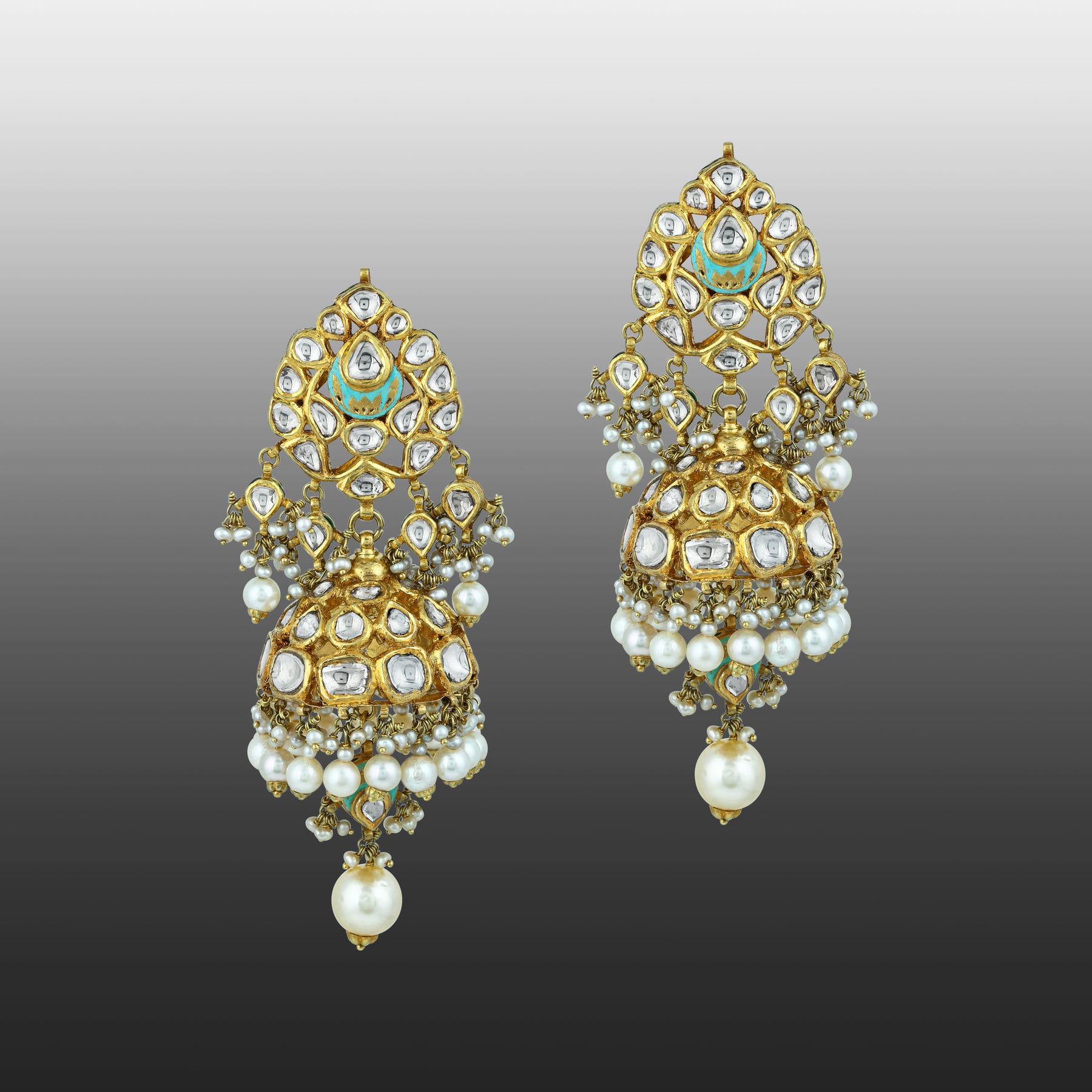 Mint Meenakari Necklace Set with Polki & Pearls