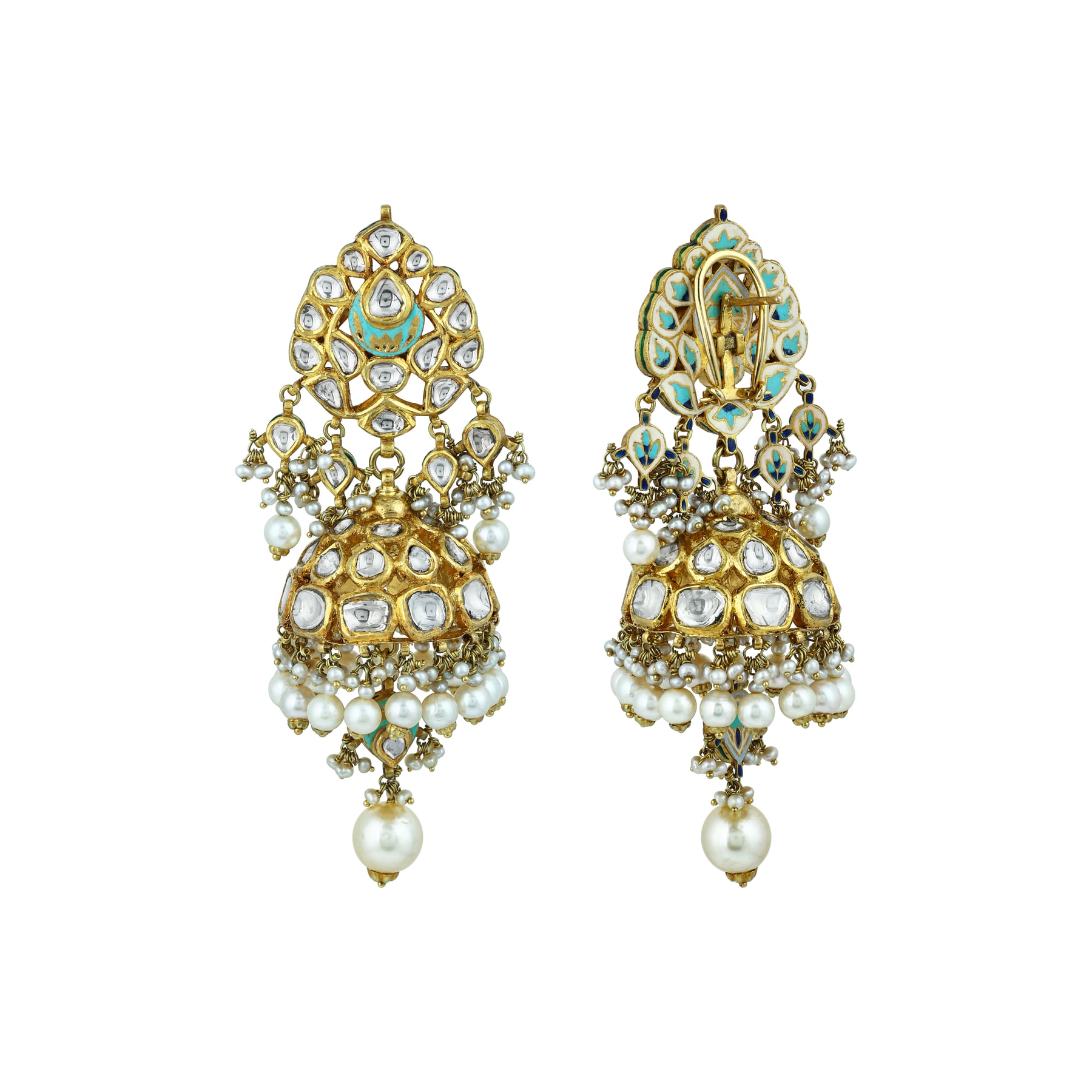 Mint Meenakari Necklace Set with Polki & Pearls
