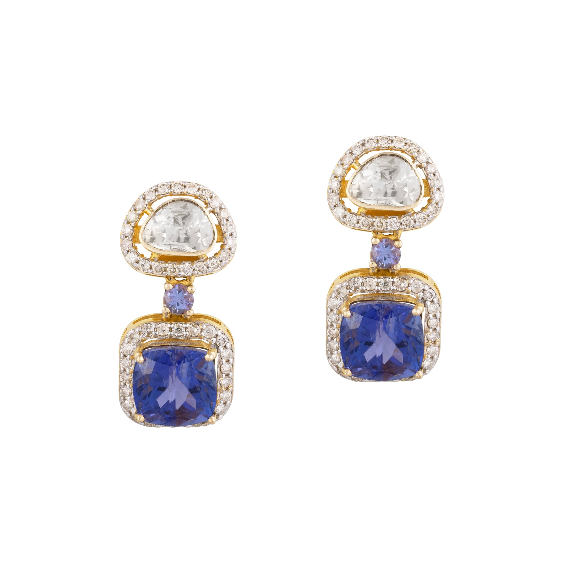 Tanzanite & Polki Diamond Necklace Set with Pave Detailing