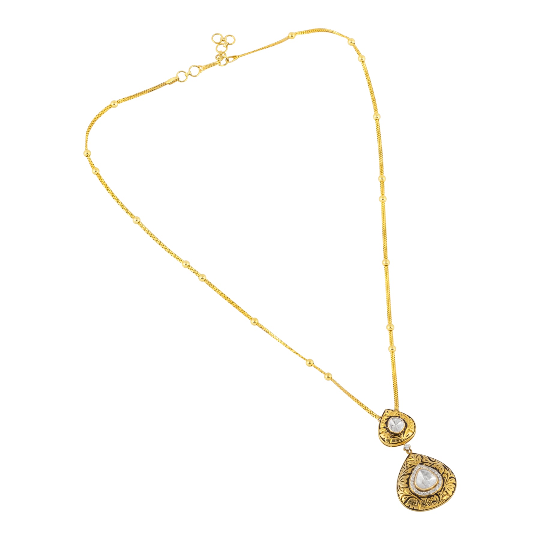 Double-Tiered Uncut Diamond Polki Pendant with Partash Work