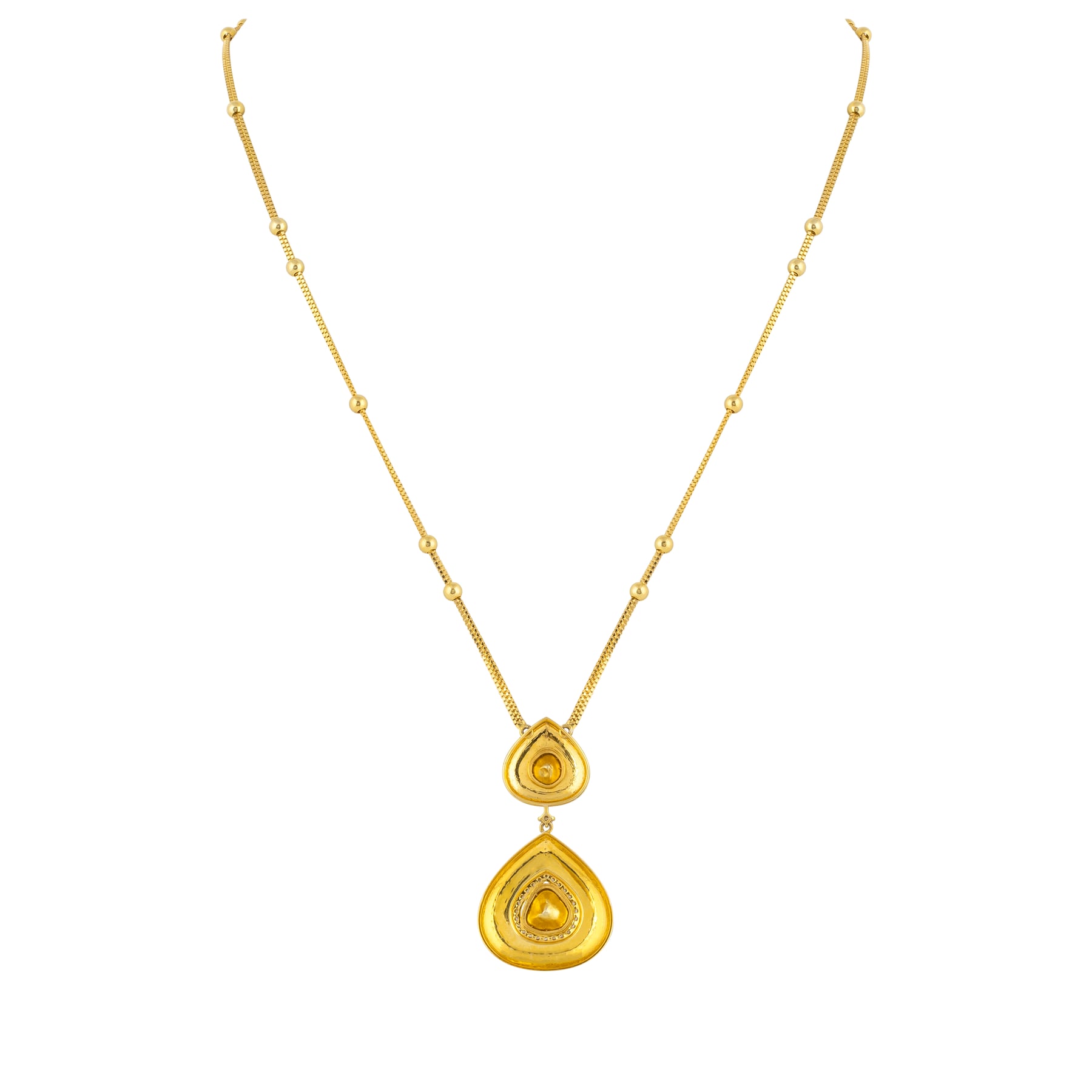 Double-Tiered Uncut Diamond Polki Pendant with Partash Work
