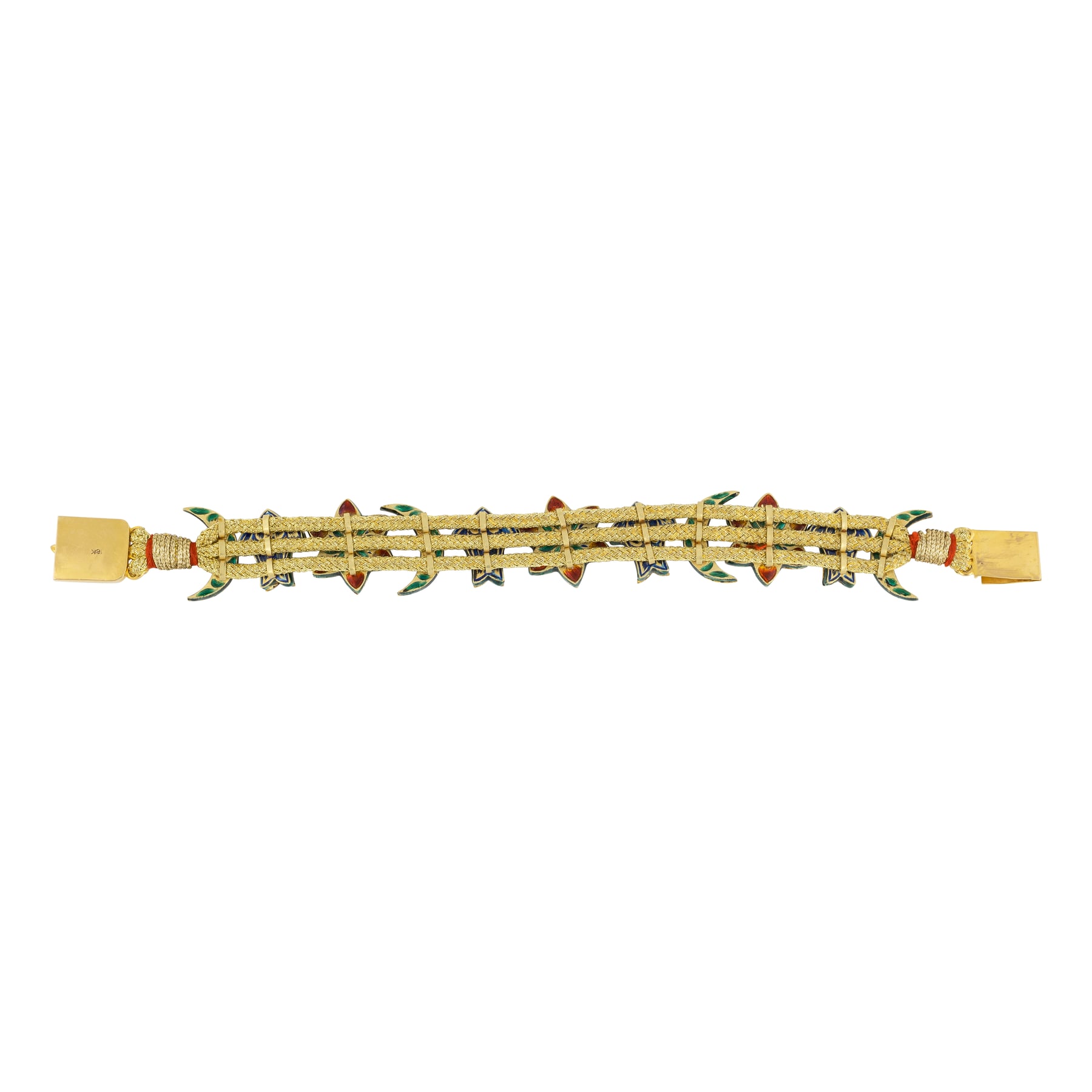 Floral & Crescent Motif Bracelet with Coloured Gemstones and Polki