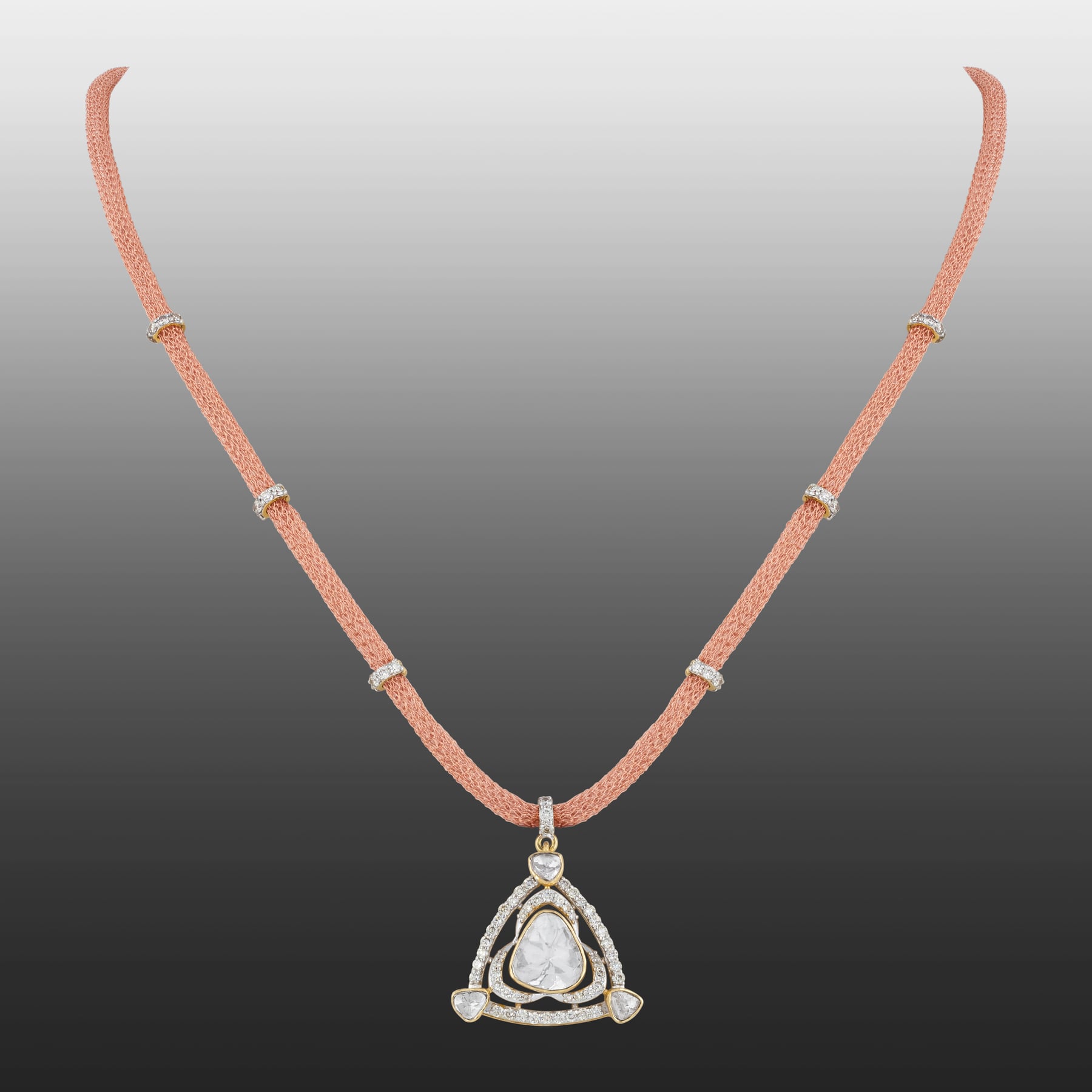 Diamond Polki Triangular Pendant with Rose Gold String