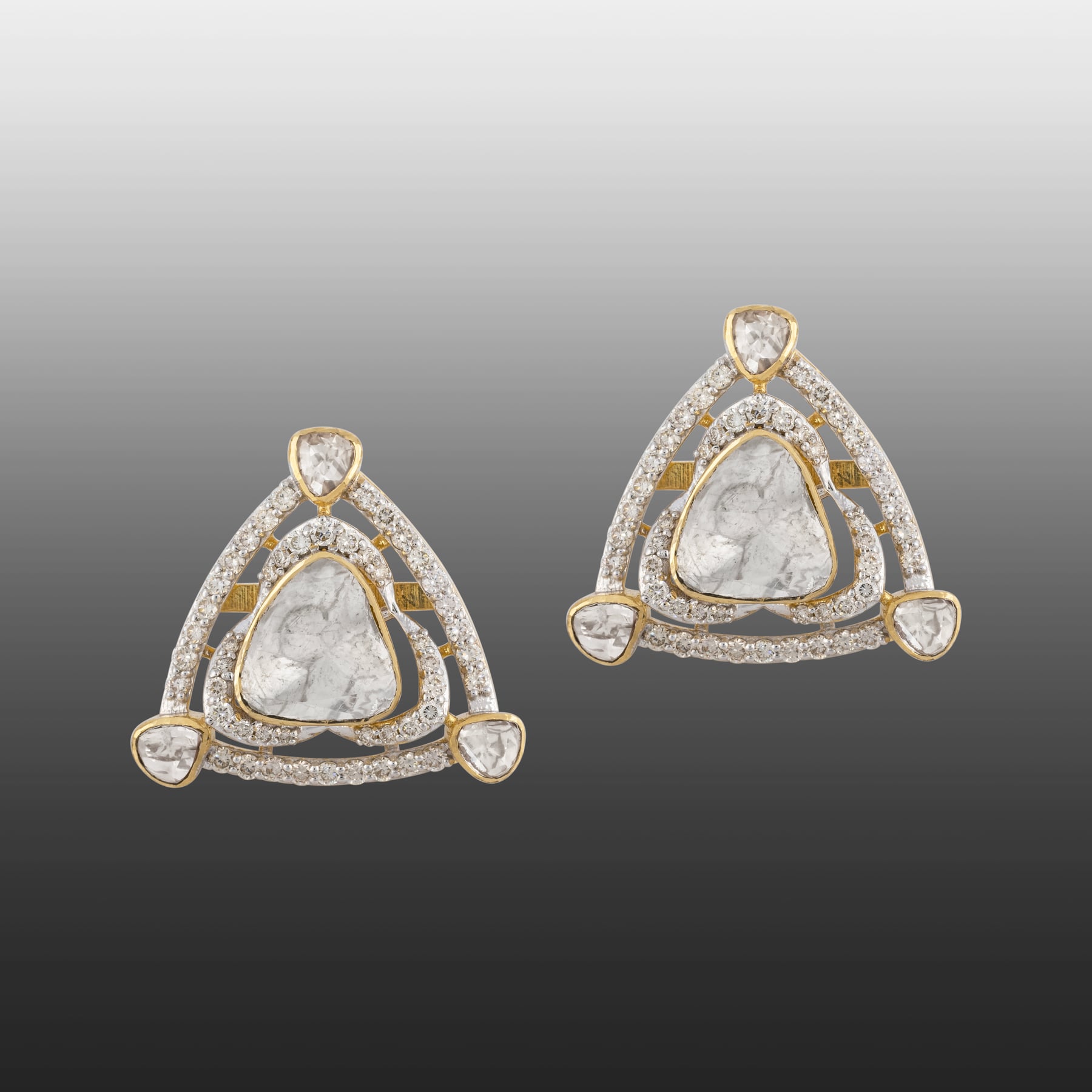 Diamond Polki Triangular Earrings