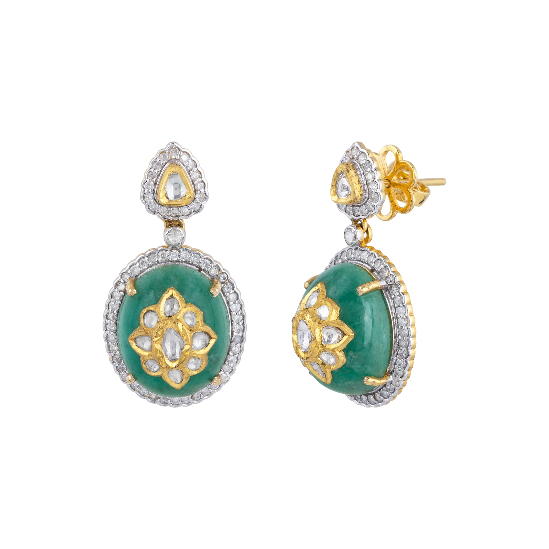 Emerald Jadau Earring with Diamond Halo