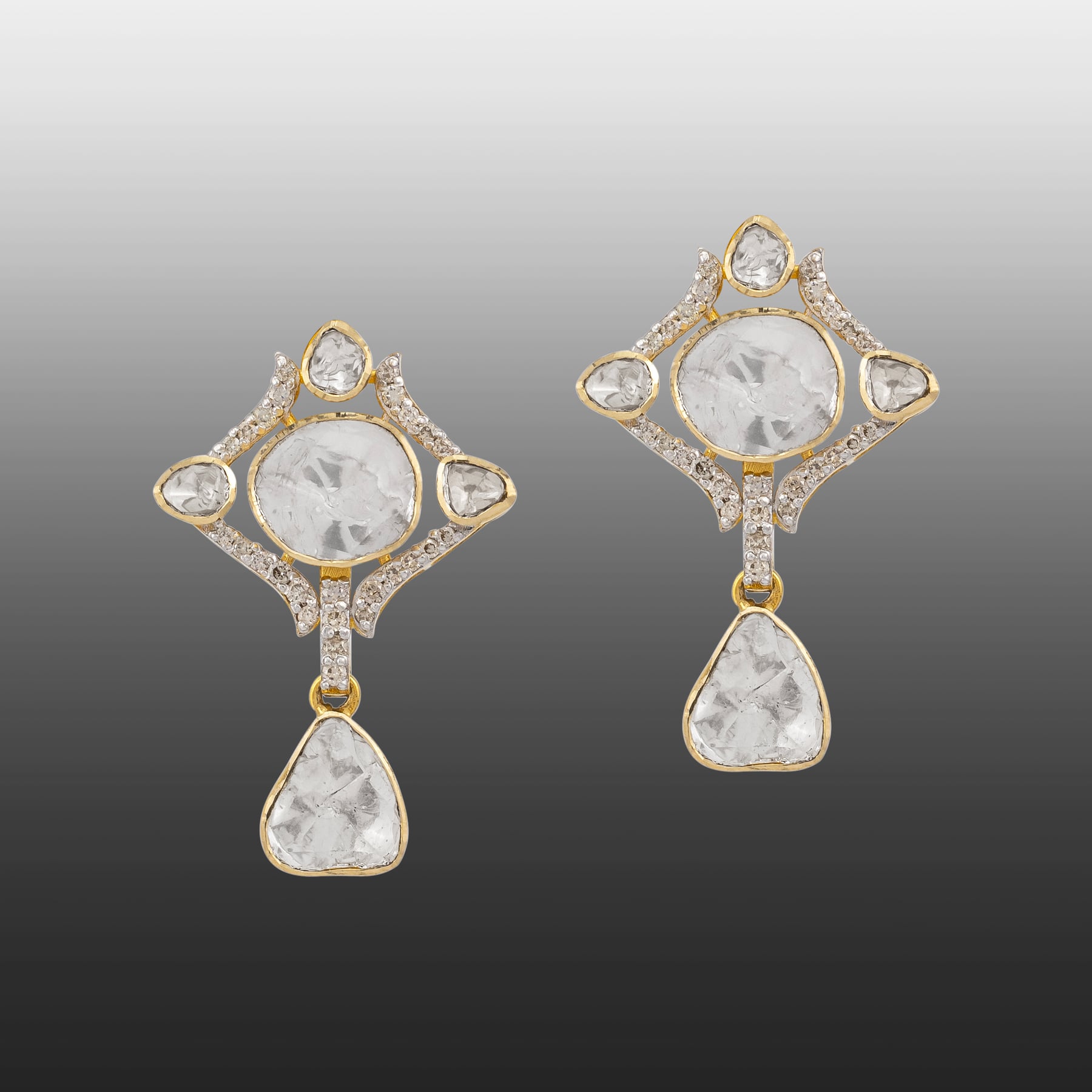 Minimalist Polki Earrings with Pear Drop and Full Cut Diamonds