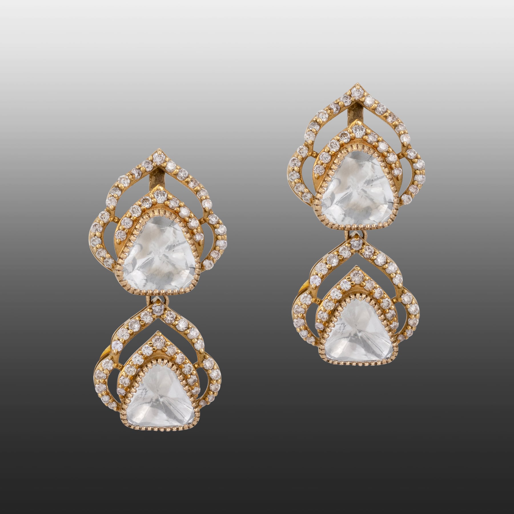 Double-Tiered Uncut Polki Earrings with Antique Finish