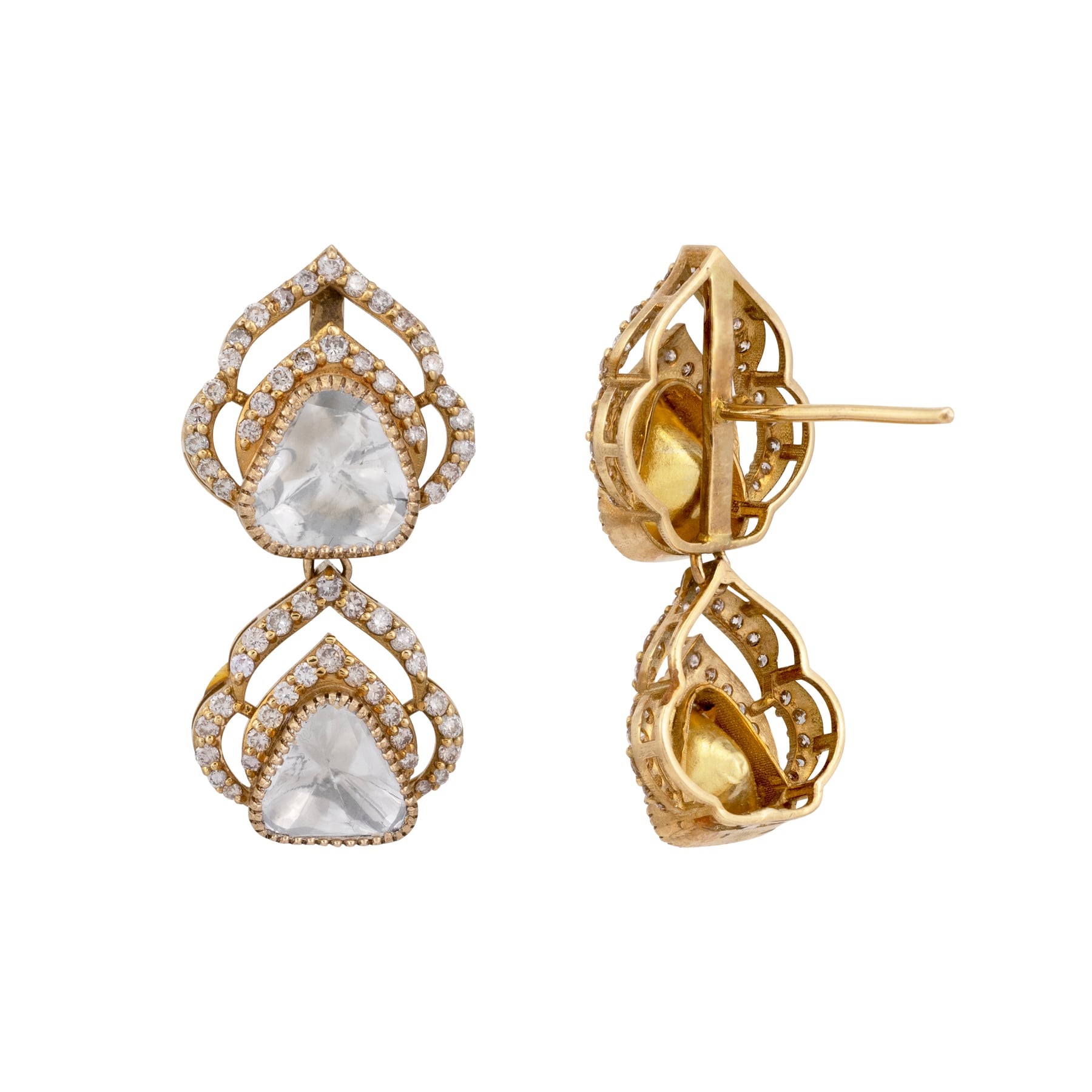Double-Tiered Uncut Polki Earrings with Antique Finish