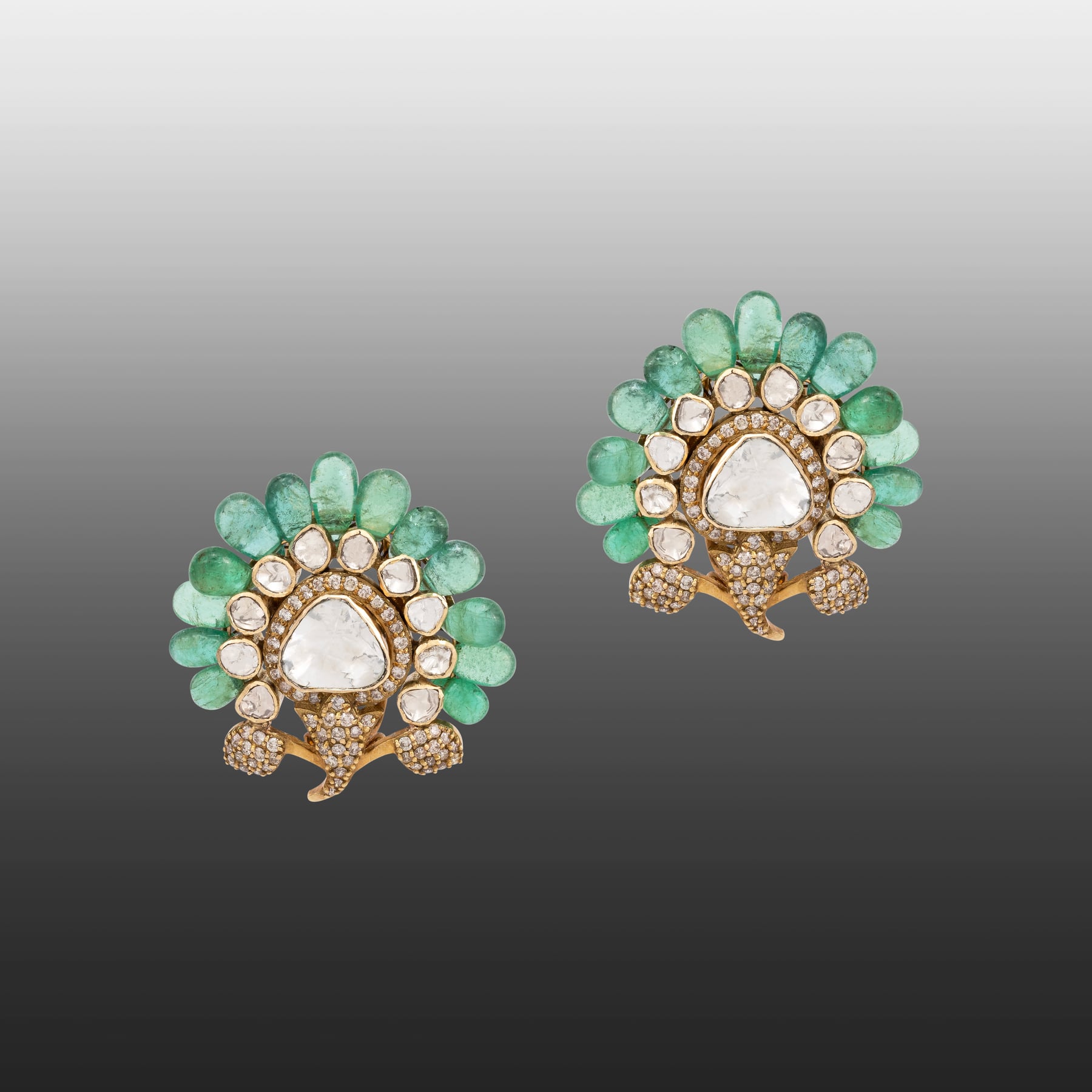 Antique Finish Emerald Floral Statement Studs