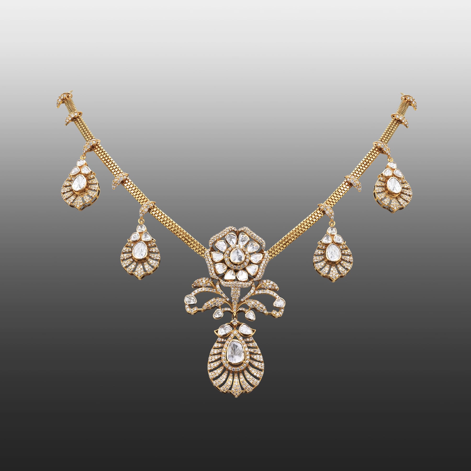 Antique Style Polki and Diamond Pendant Necklace