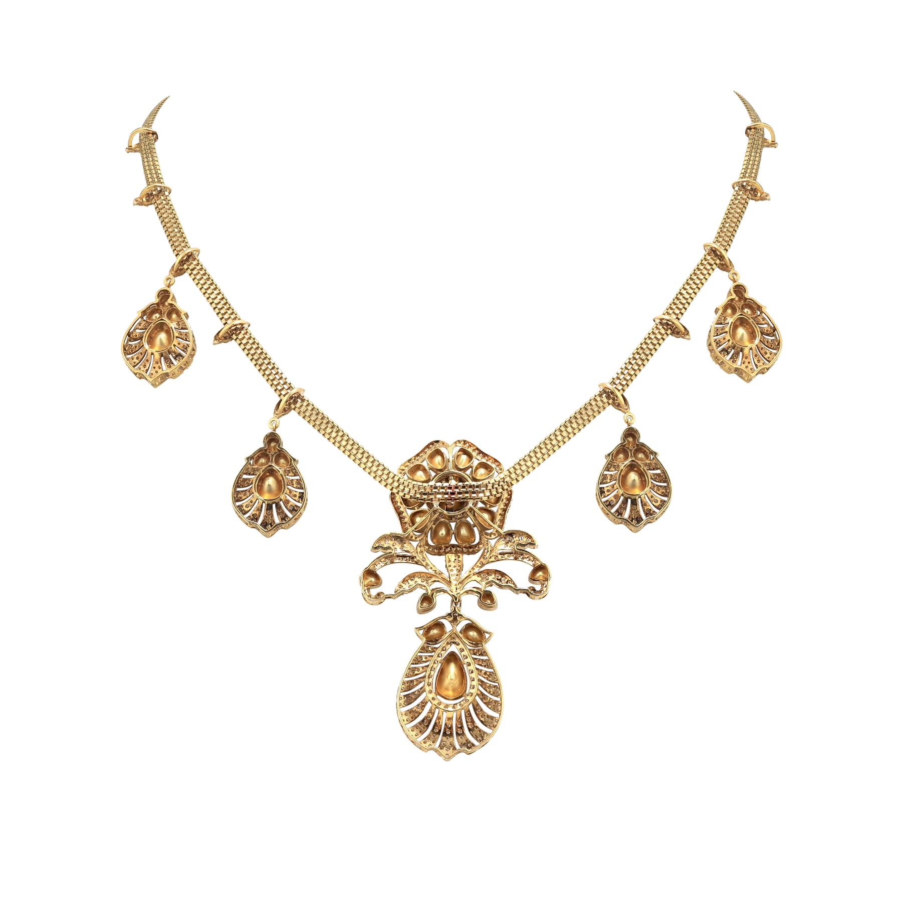 Antique Style Polki and Diamond Pendant Necklace