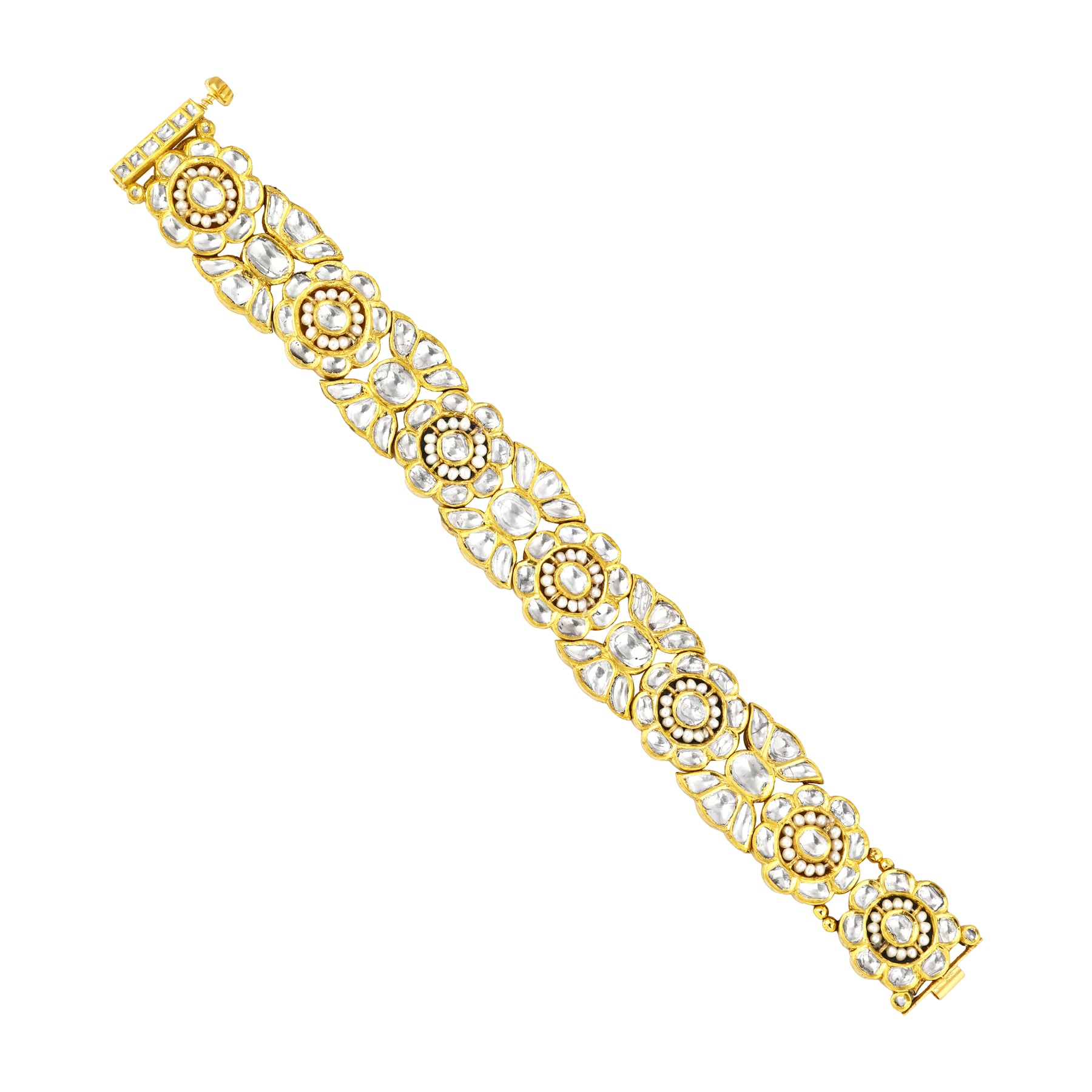 Floral Polki Bracelet with Intricate Diamond Patterns