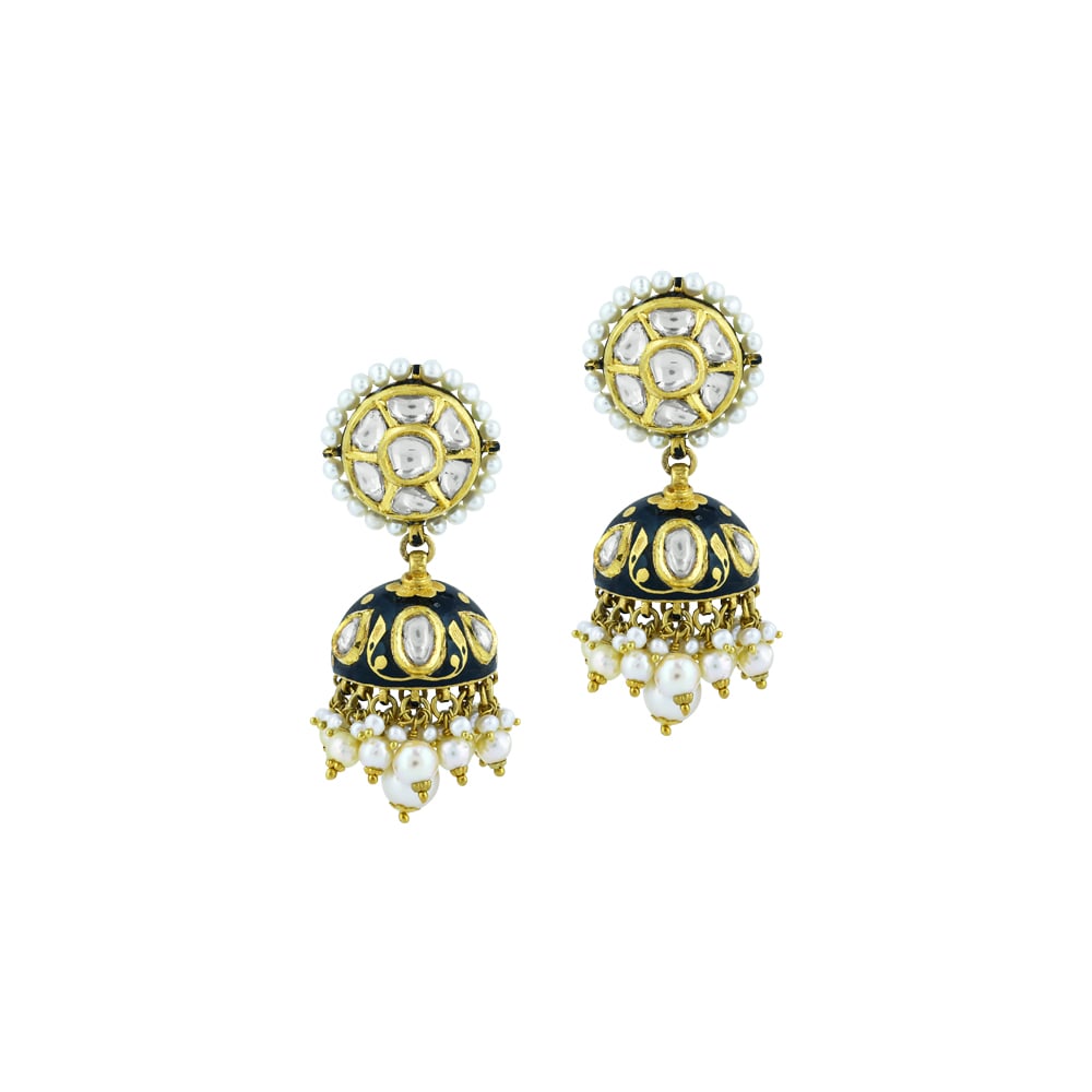 Hasli Polki Necklace Set with Black Enamel and Pearls