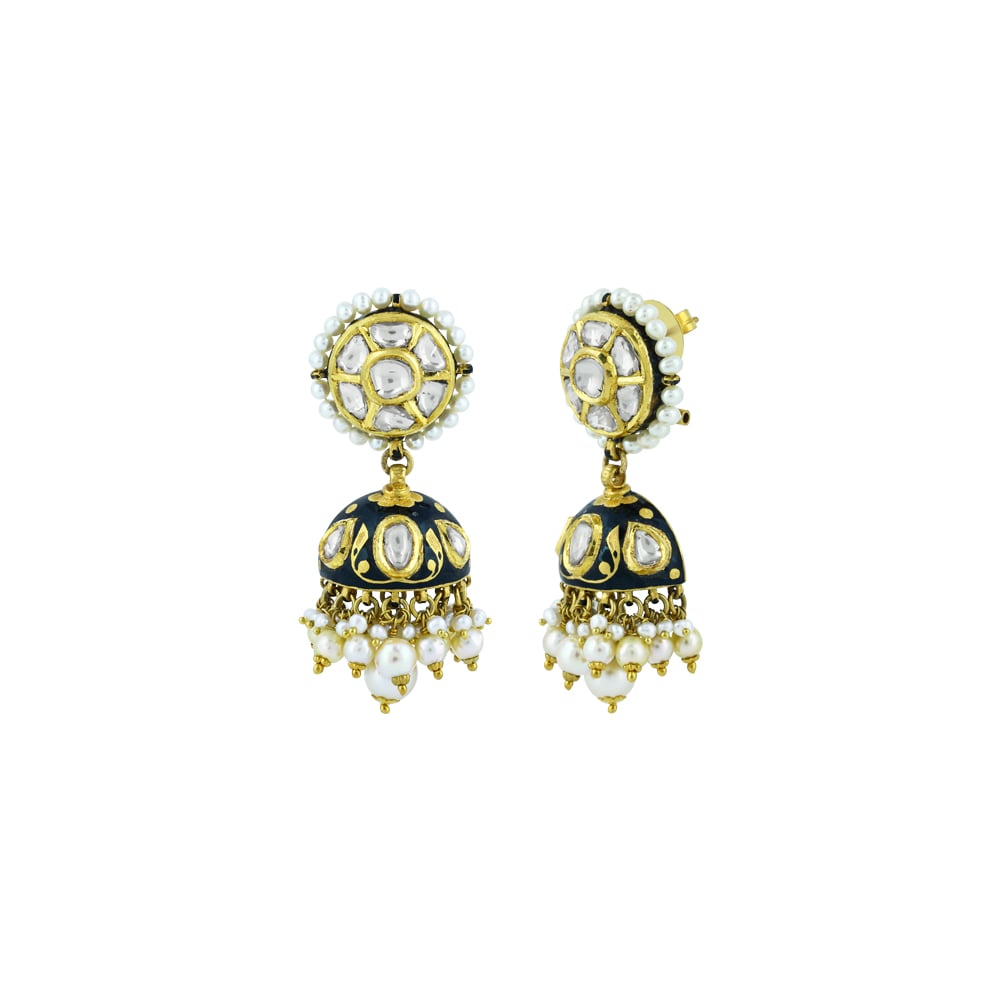Hasli Polki Necklace Set with Black Enamel and Pearls